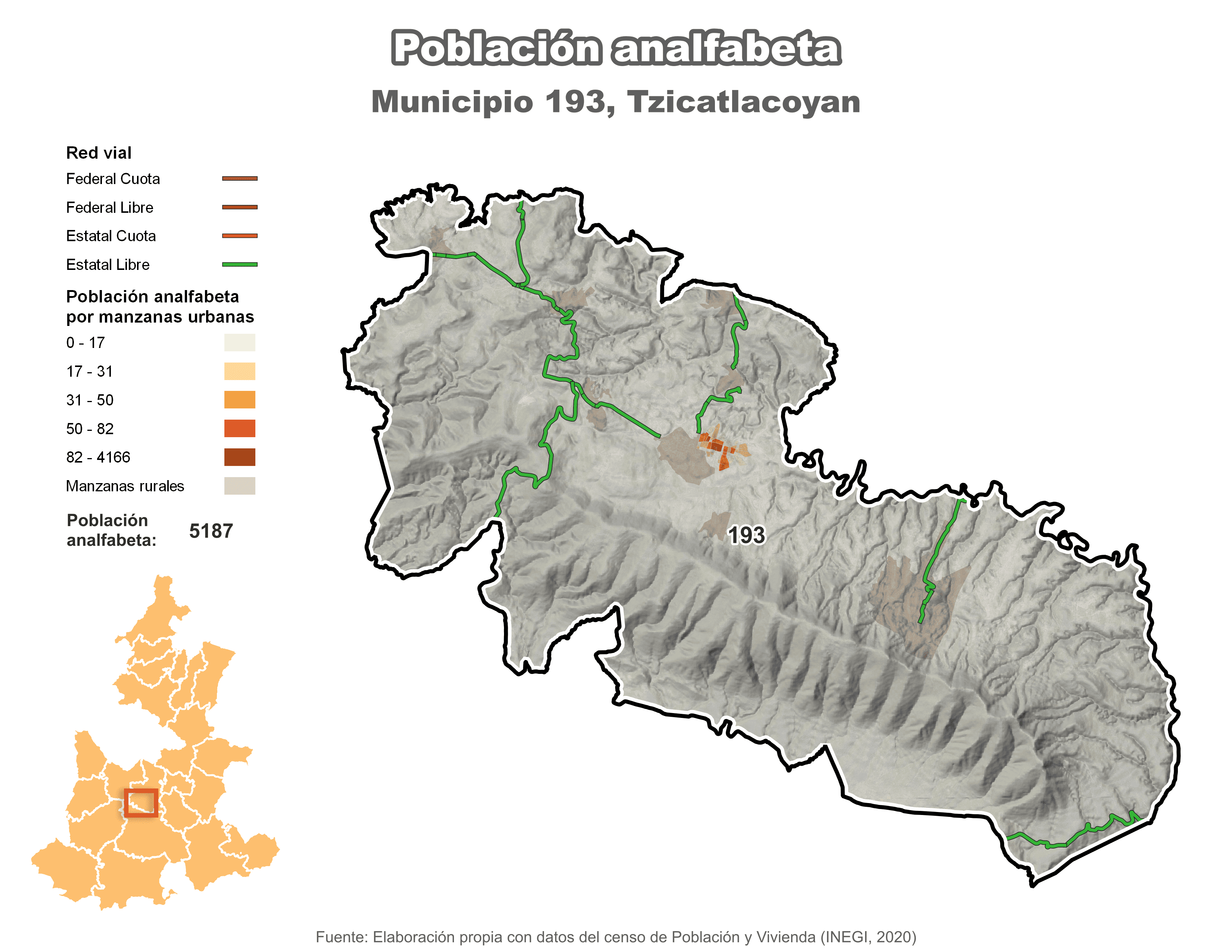 Biblioteca de Mapas - Población analfabeta municipio de Tzicatlacoyan