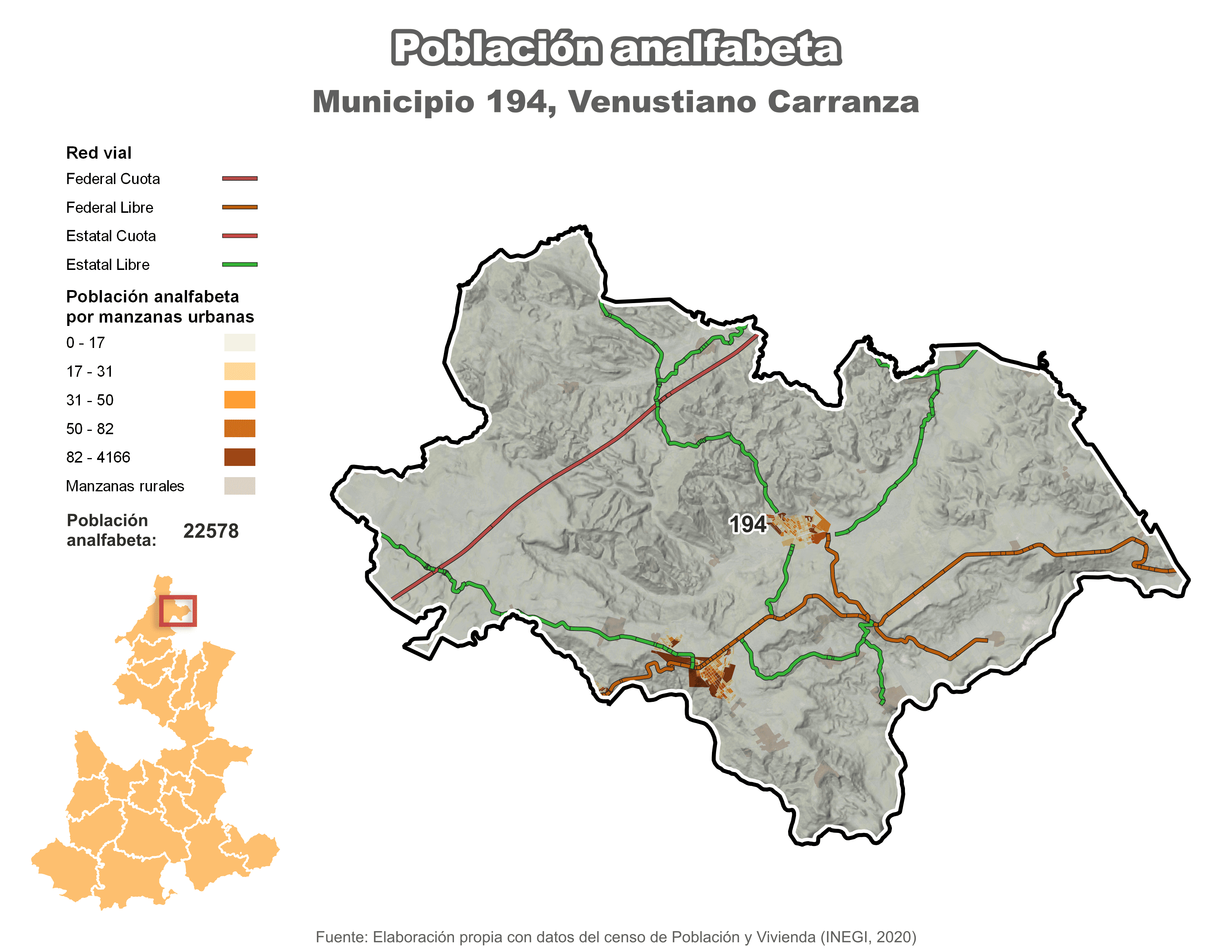 Biblioteca de Mapas - Población analfabeta municipio de Venustiano Carranza