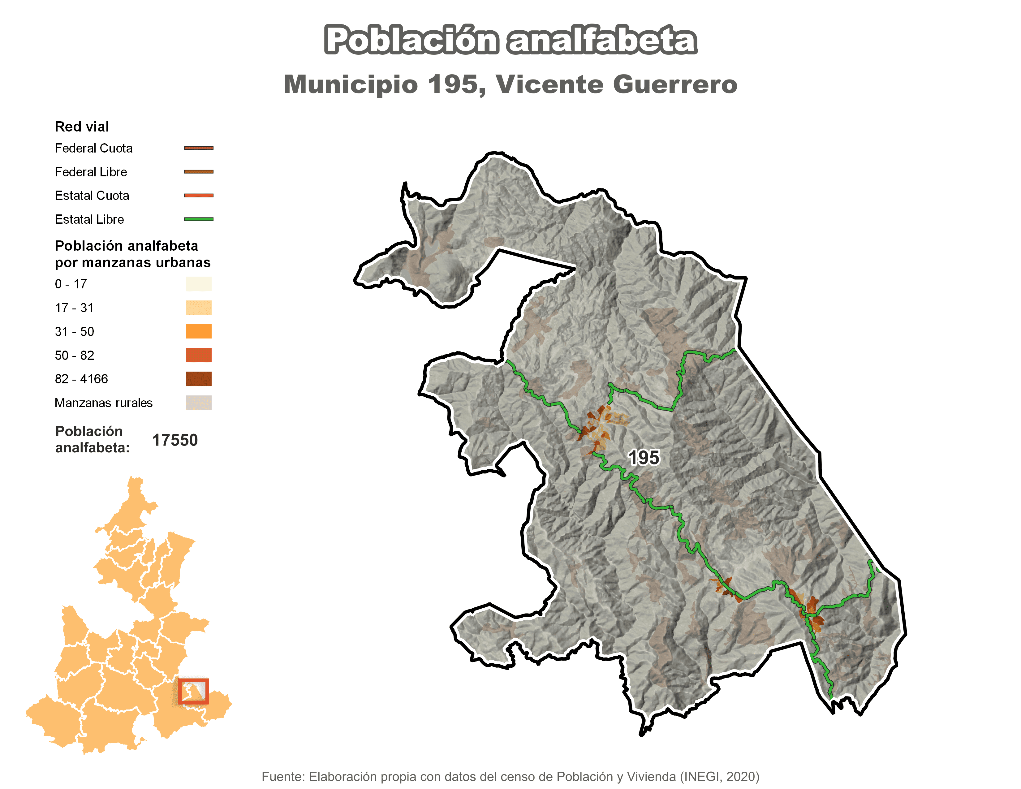 Biblioteca de Mapas - Población analfabeta municipio de Vicente Guerrero