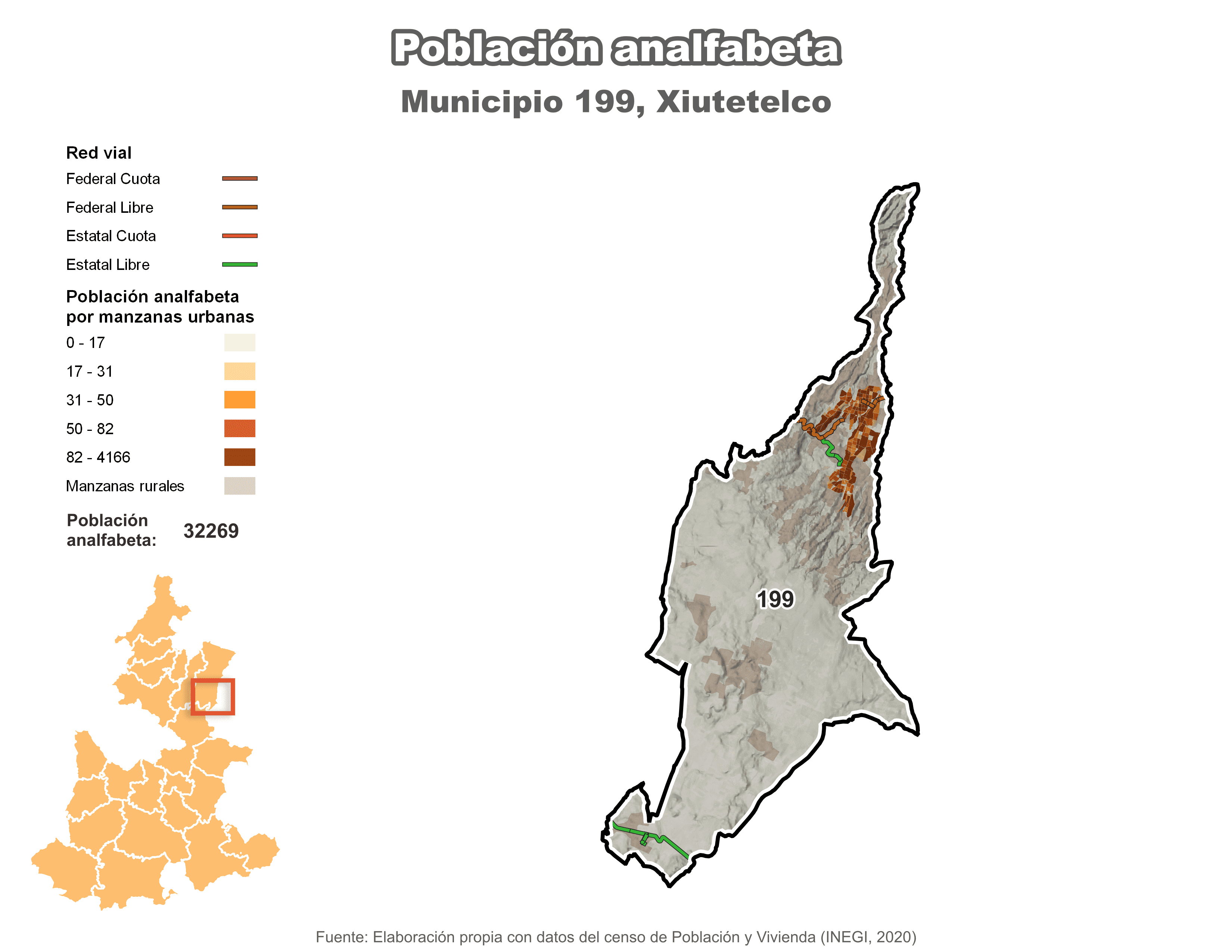 Biblioteca de Mapas - Población analfabeta municipio de Xiutetelco