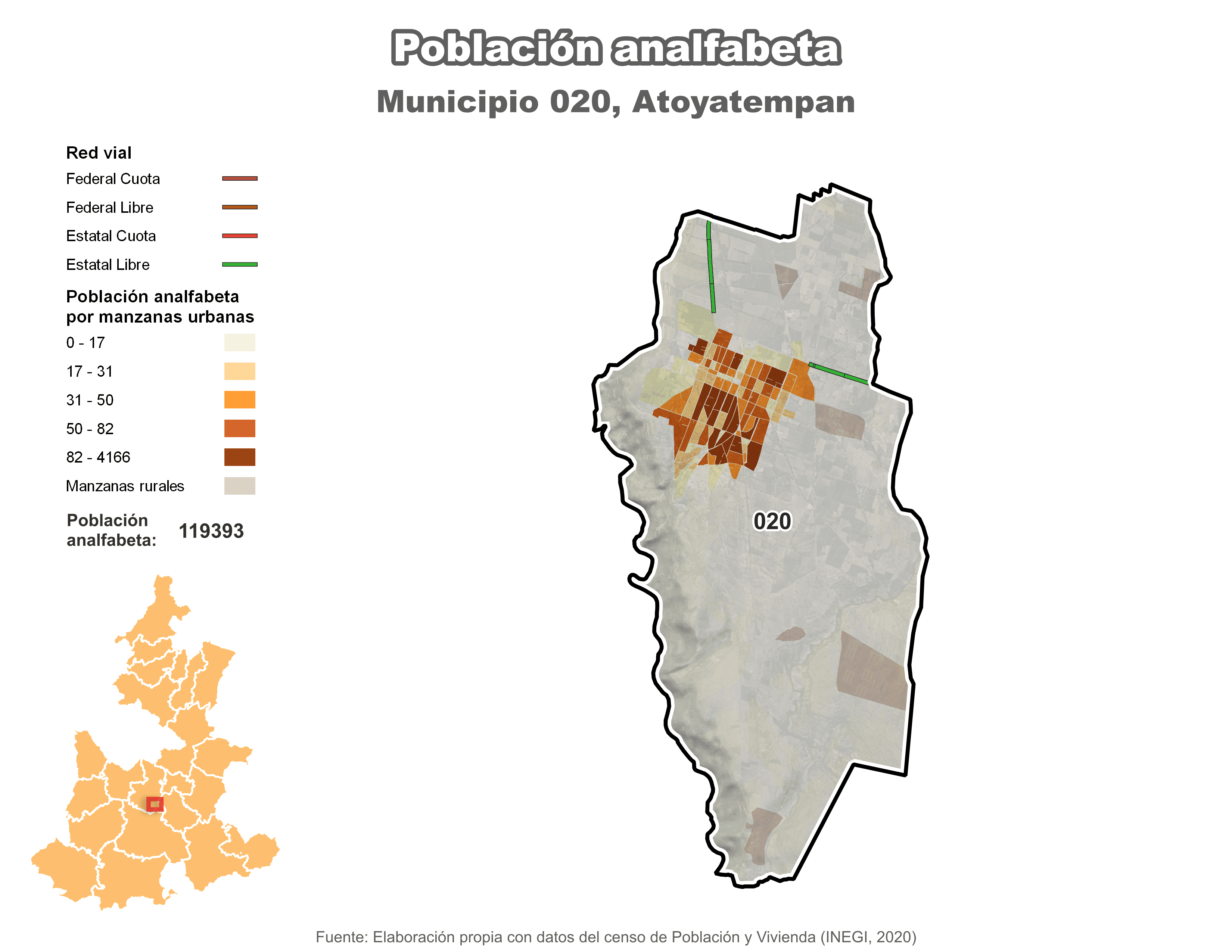 Biblioteca de Mapas - Población analfabeta municipio de Atoyatempan