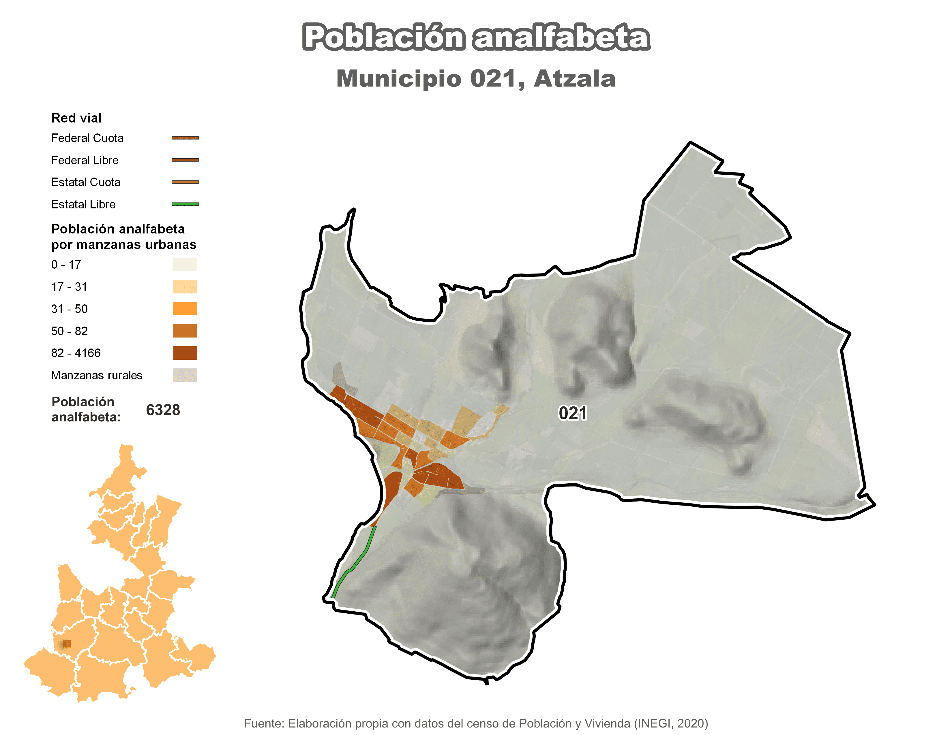 Biblioteca de Mapas - Población analfabeta municipio de Atzala