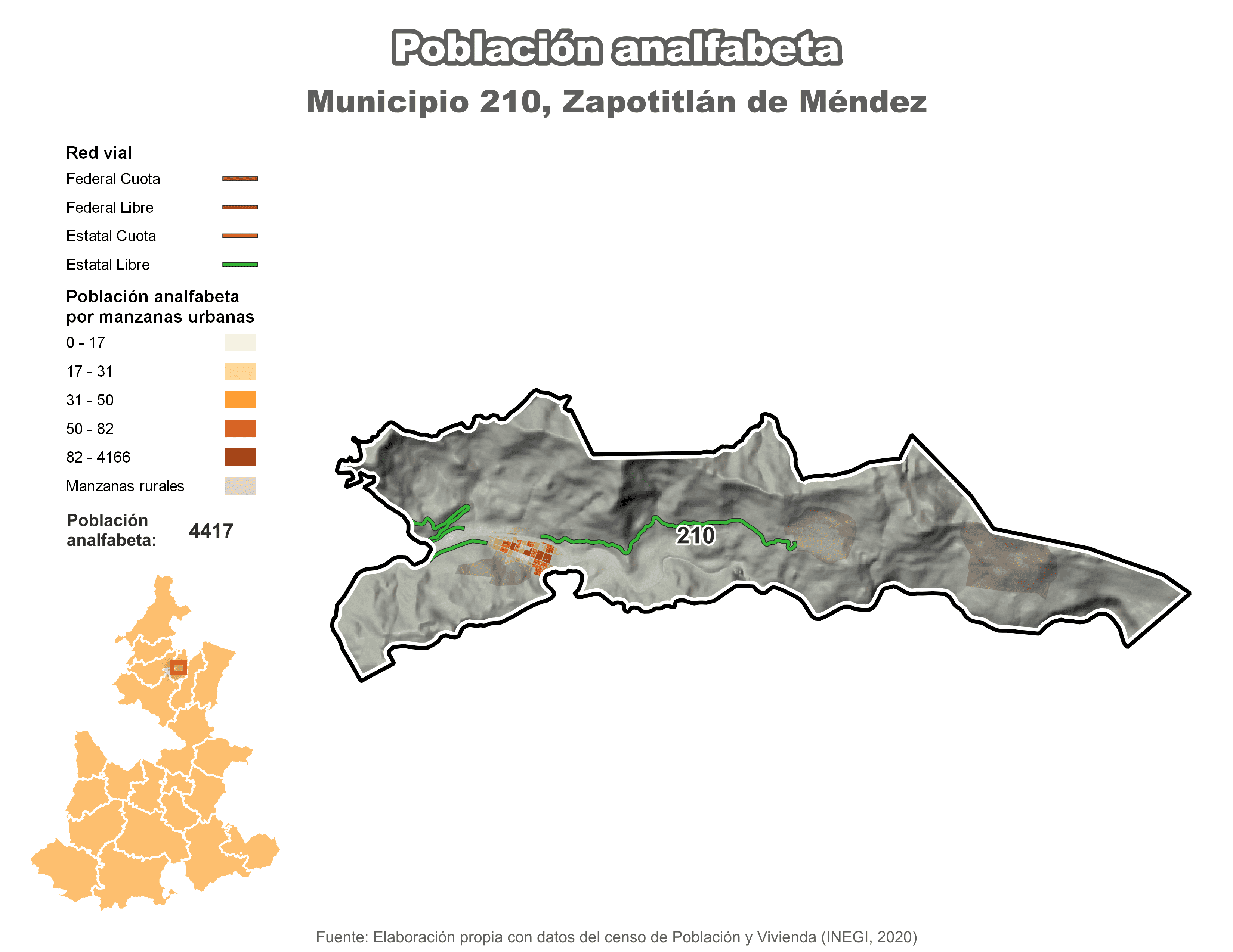 Biblioteca de Mapas - Población analfabeta municipio de Zapotitlán de Méndez