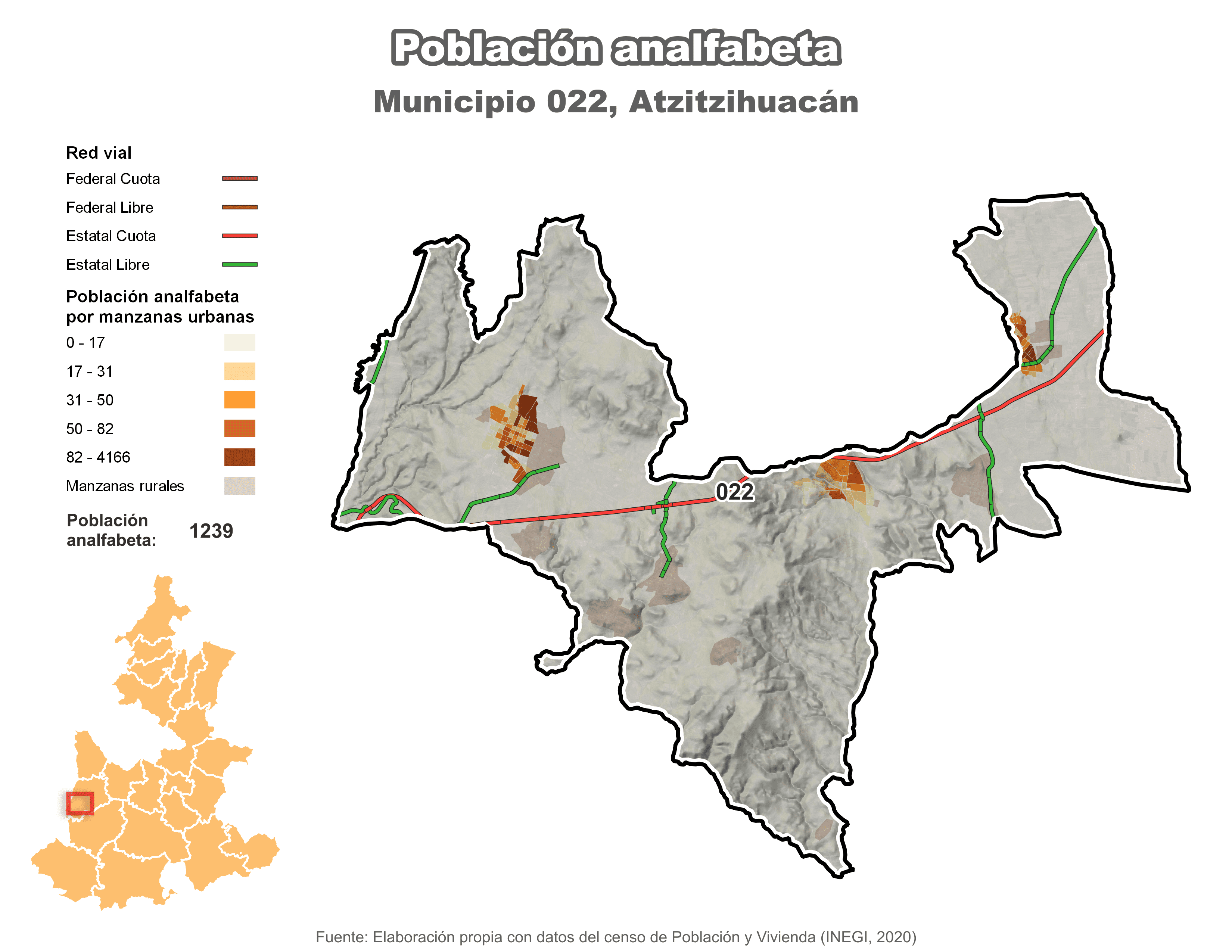 Biblioteca de Mapas - Población analfabeta municipio de Atzitzihuacán