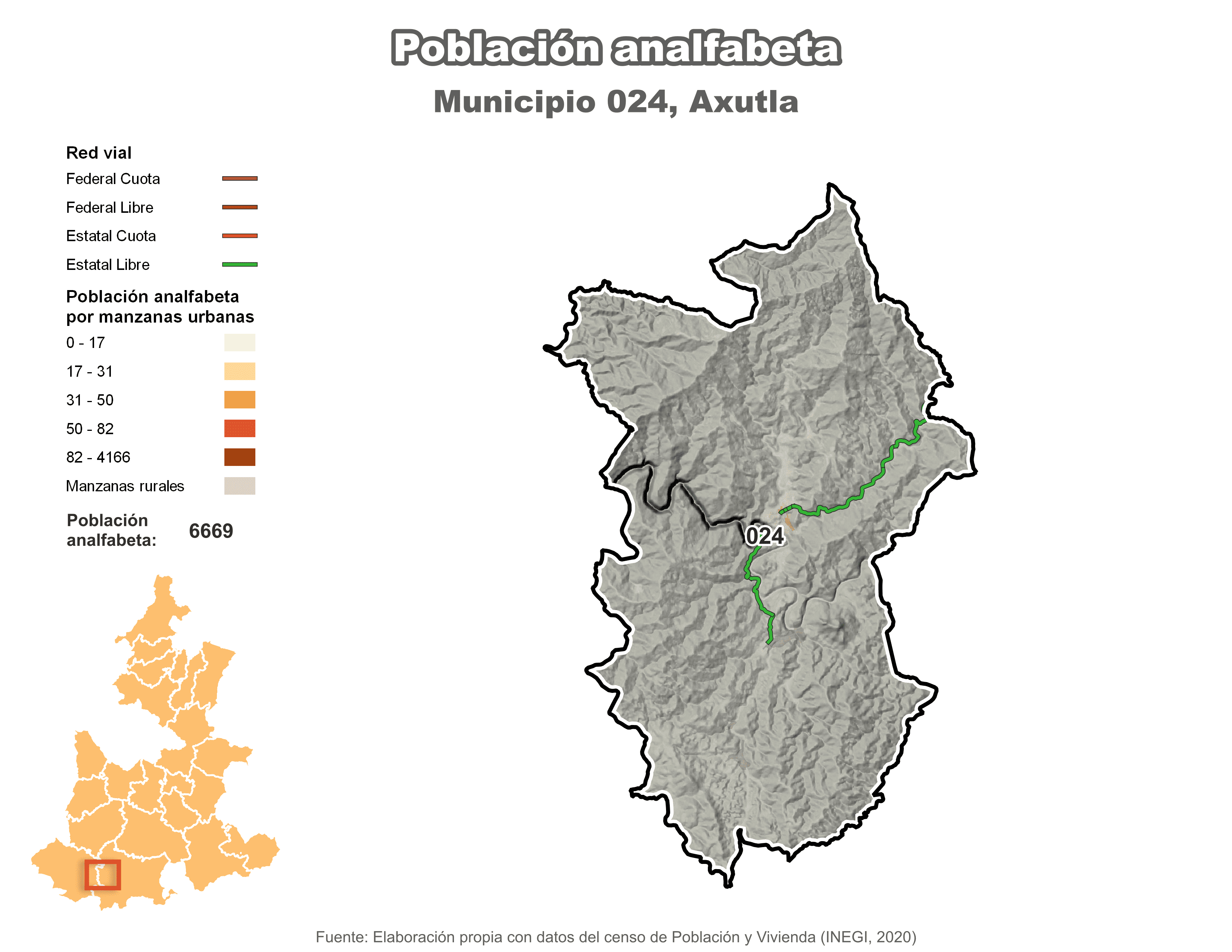 Biblioteca de Mapas - Población analfabeta municipio de Axutla