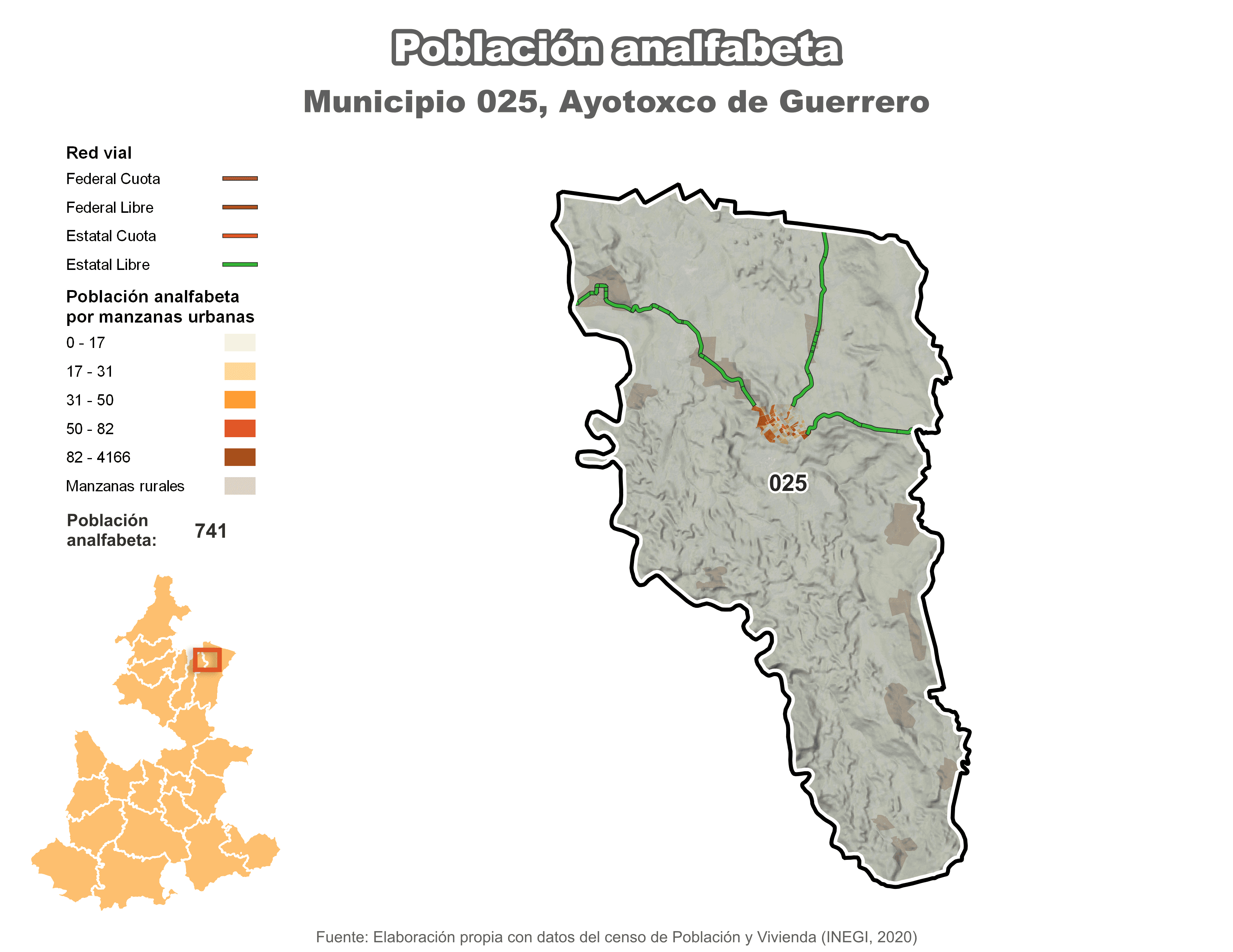 Biblioteca de Mapas - Población analfabeta municipio de Ayotoxco de Guerrero