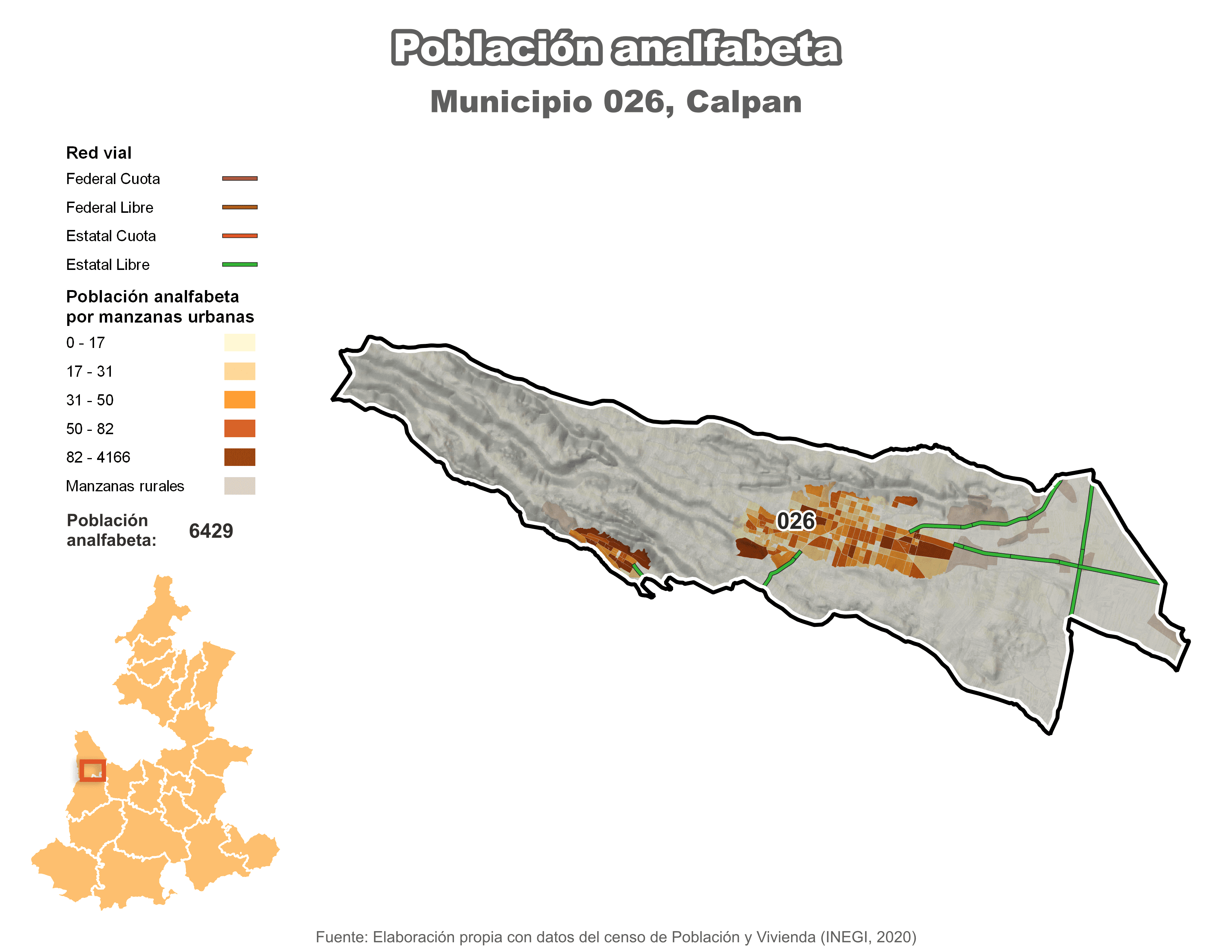 Biblioteca de Mapas - Población analfabeta municipio de Calpan