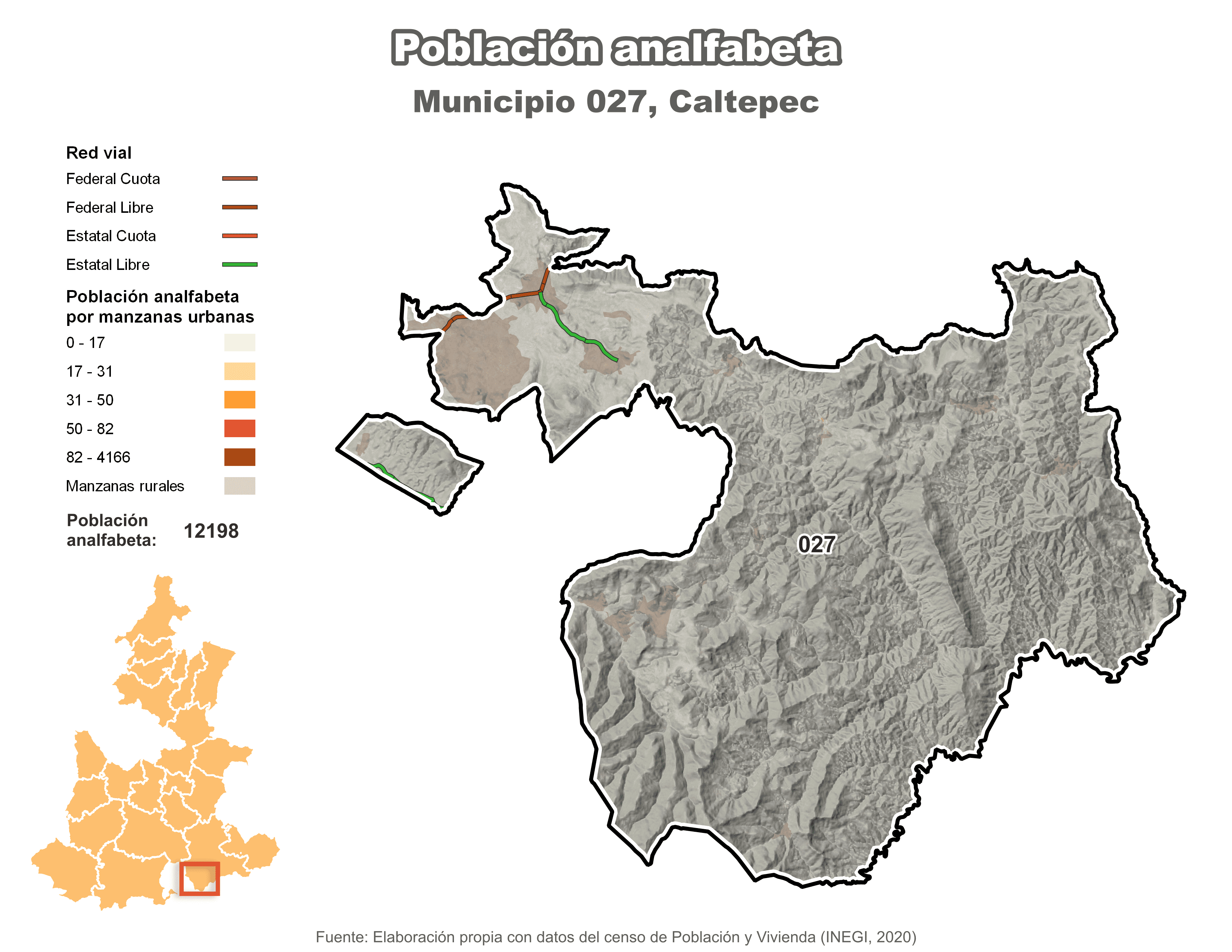 Biblioteca de Mapas - Población analfabeta municipio de Caltepec