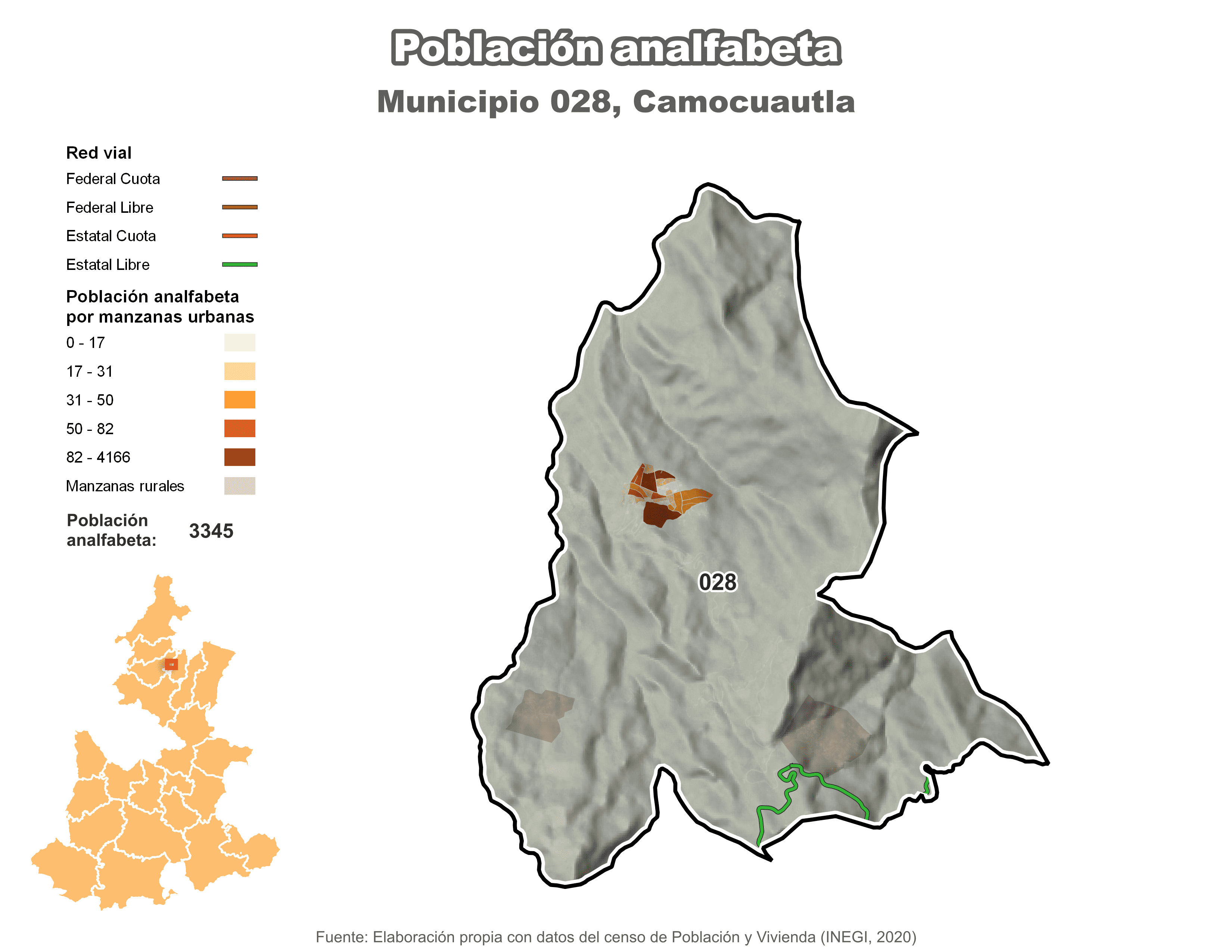 Biblioteca de Mapas - Población analfabeta municipio de Camocuautla