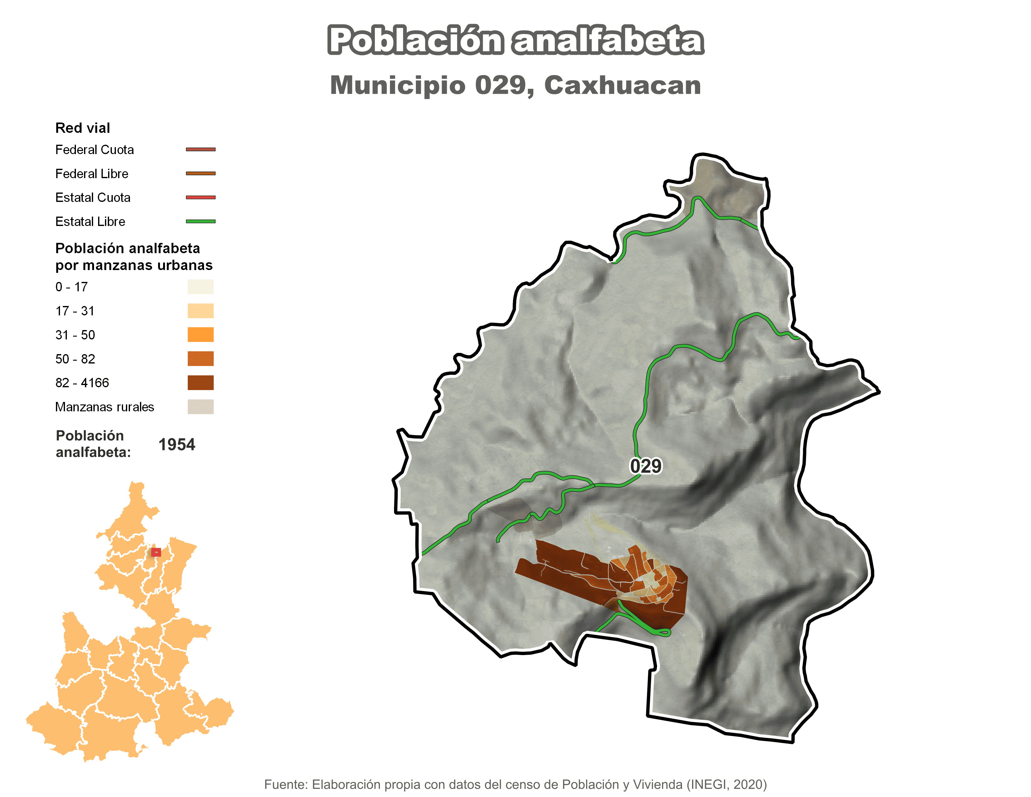 Biblioteca de Mapas - Población analfabeta municipio de Caxhuacan