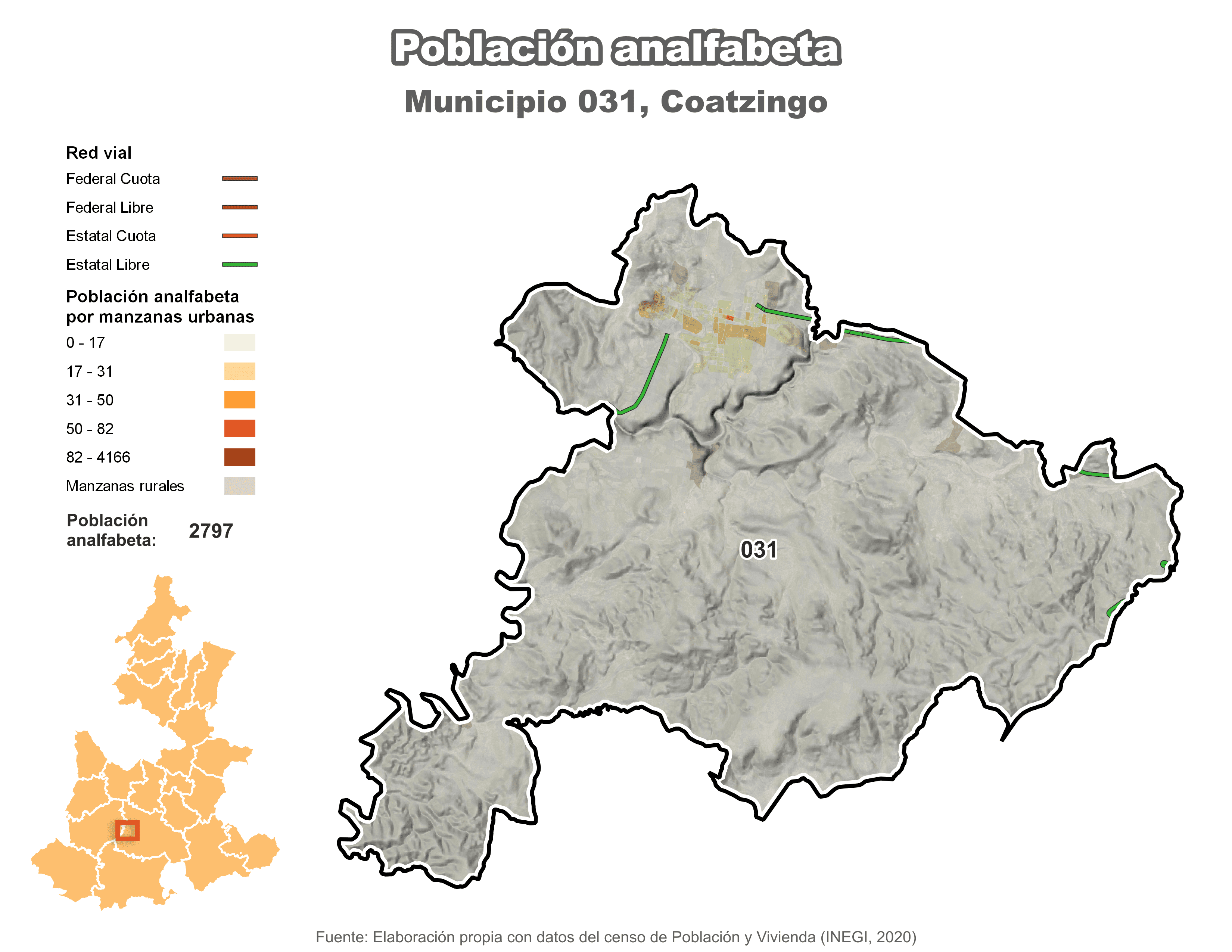 Biblioteca de Mapas - Población analfabeta municipio de Coatzingo