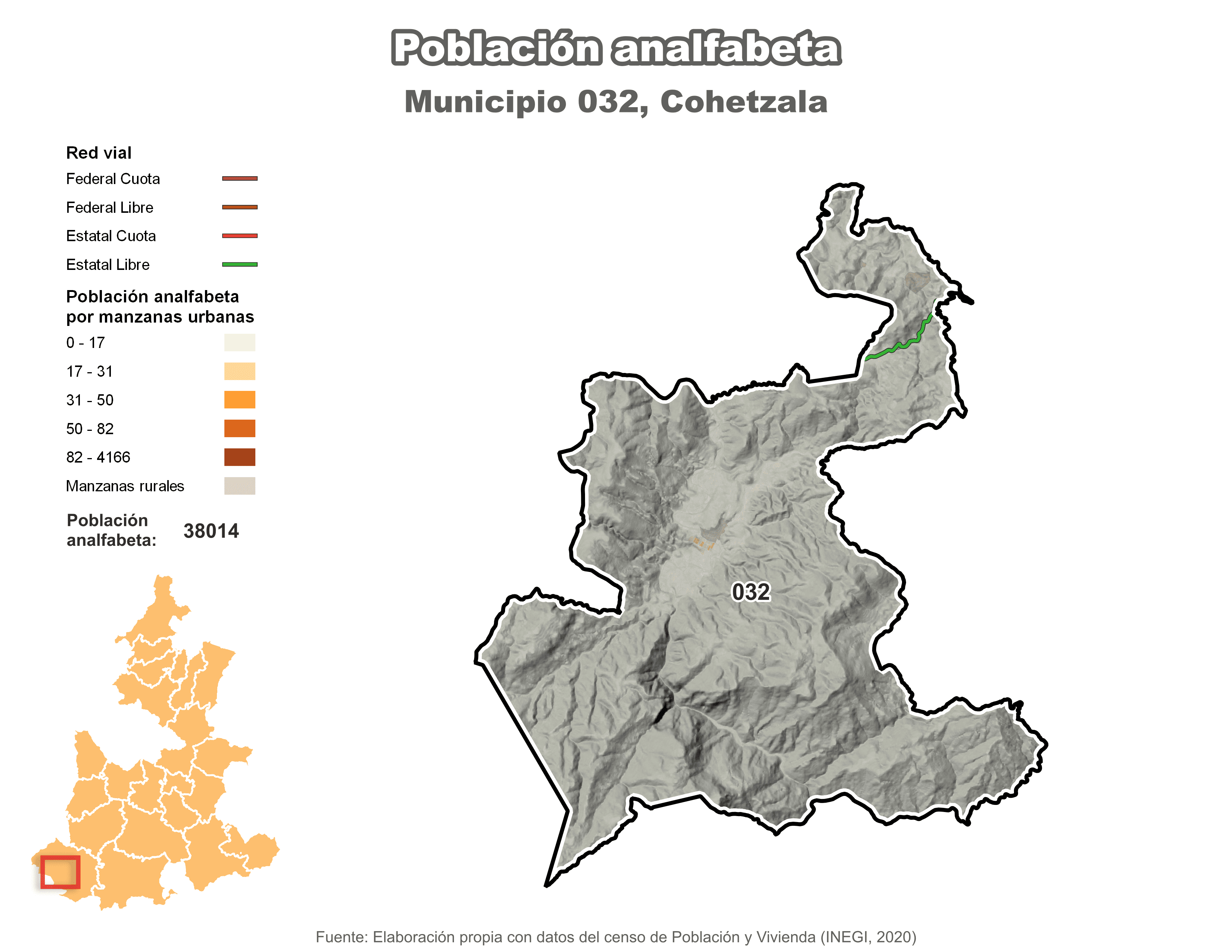 Biblioteca de Mapas - Población analfabeta municipio de Cohetzala