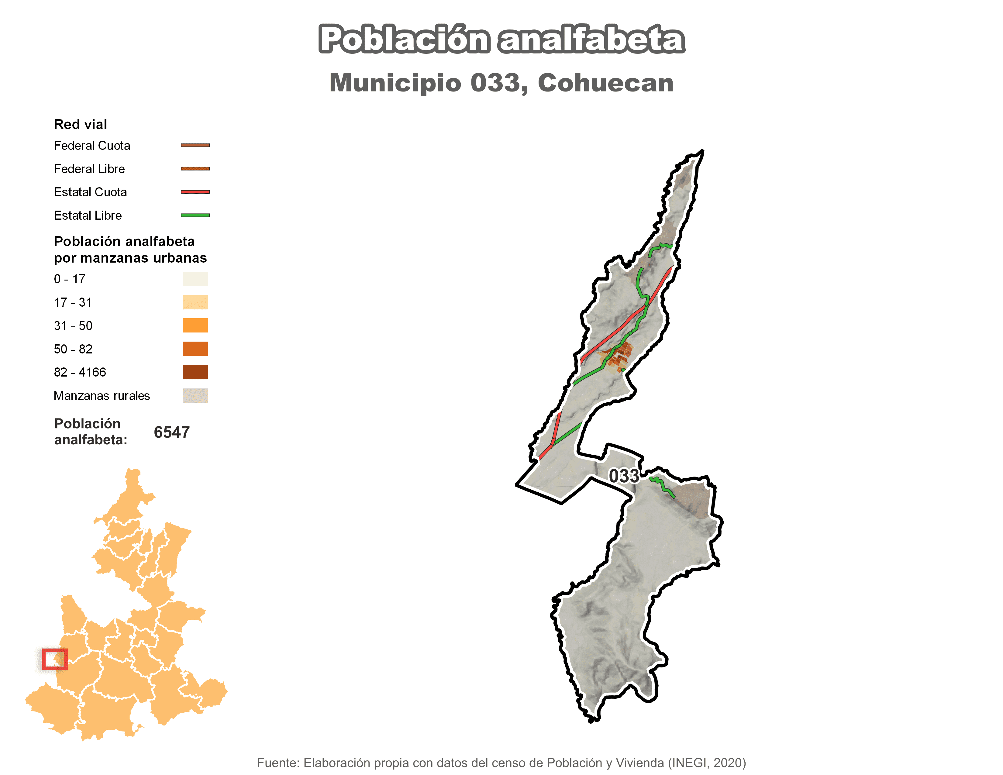 Biblioteca de Mapas - Población analfabeta municipio de Cohuecan