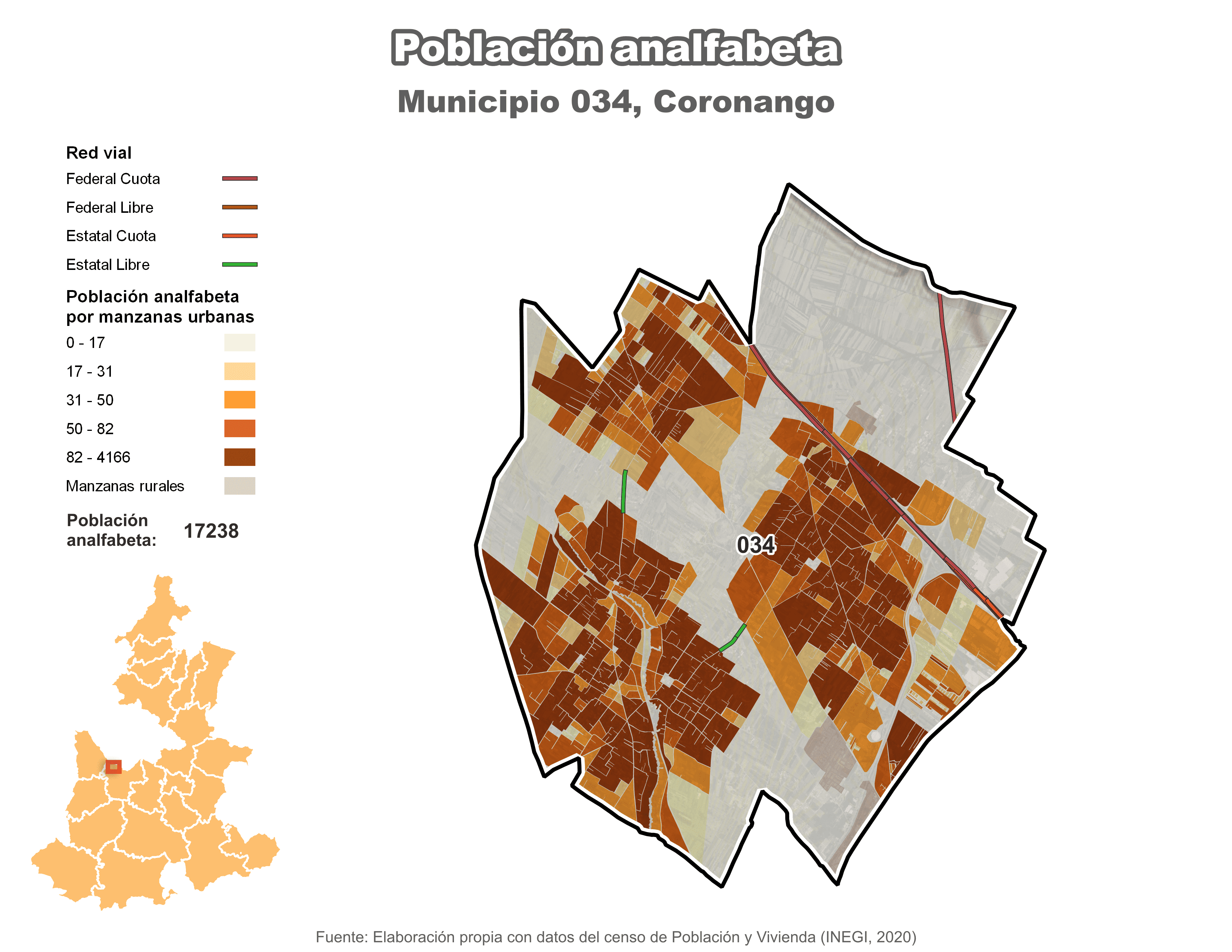 Biblioteca de Mapas - Población analfabeta municipio de Coronango