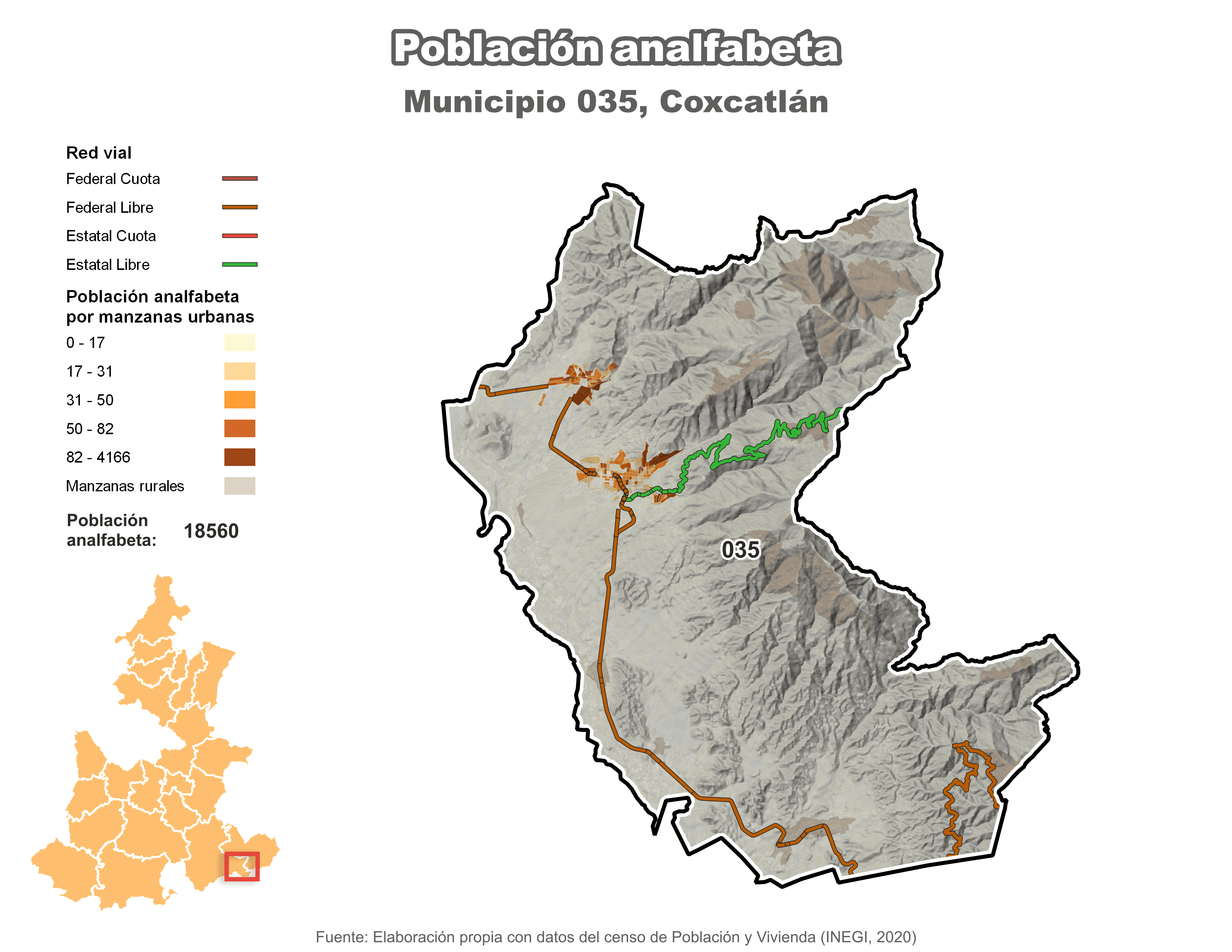 Biblioteca de Mapas - Población analfabeta municipio de Coxcatlán