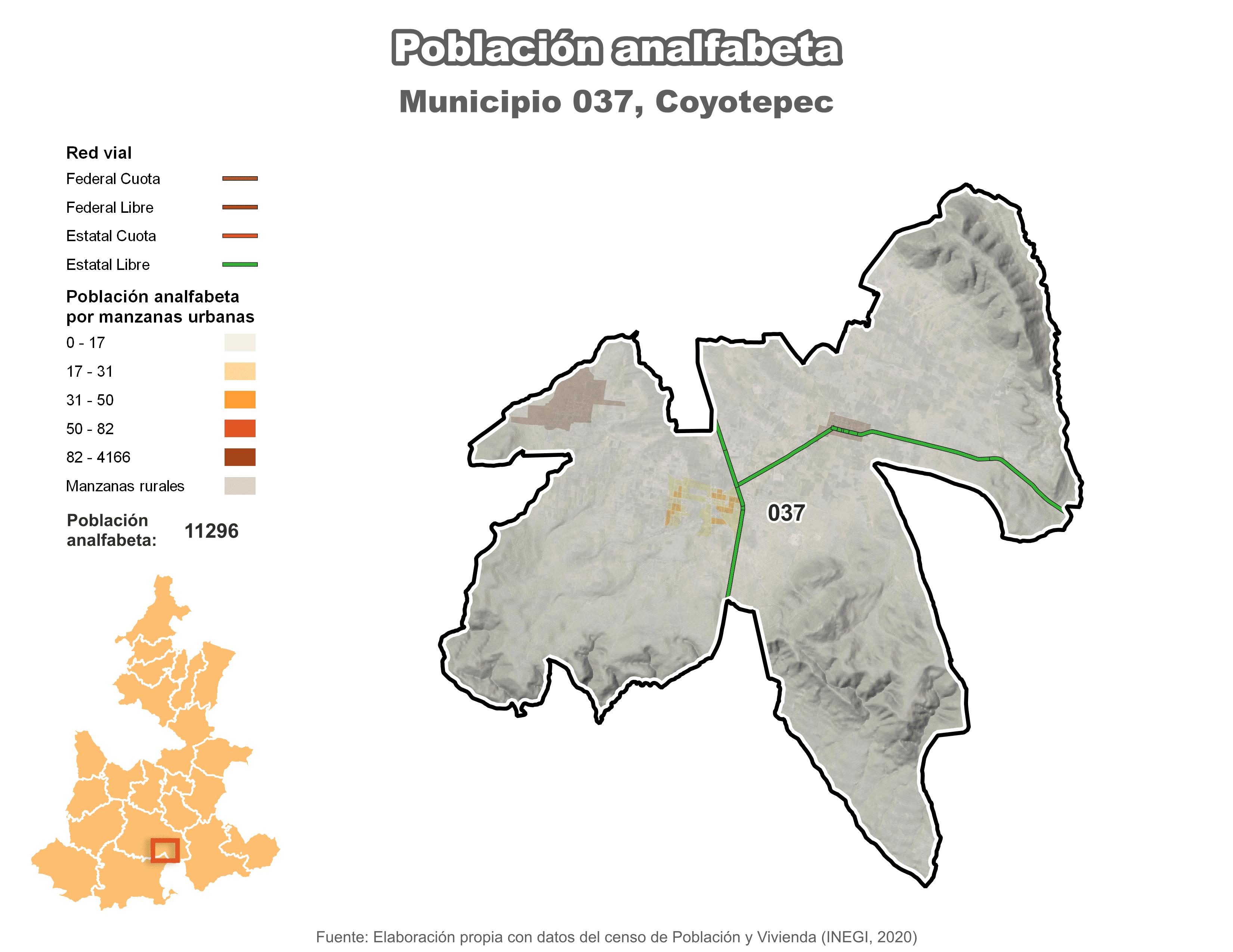 Biblioteca de Mapas - Población analfabeta municipio de Coyotepec