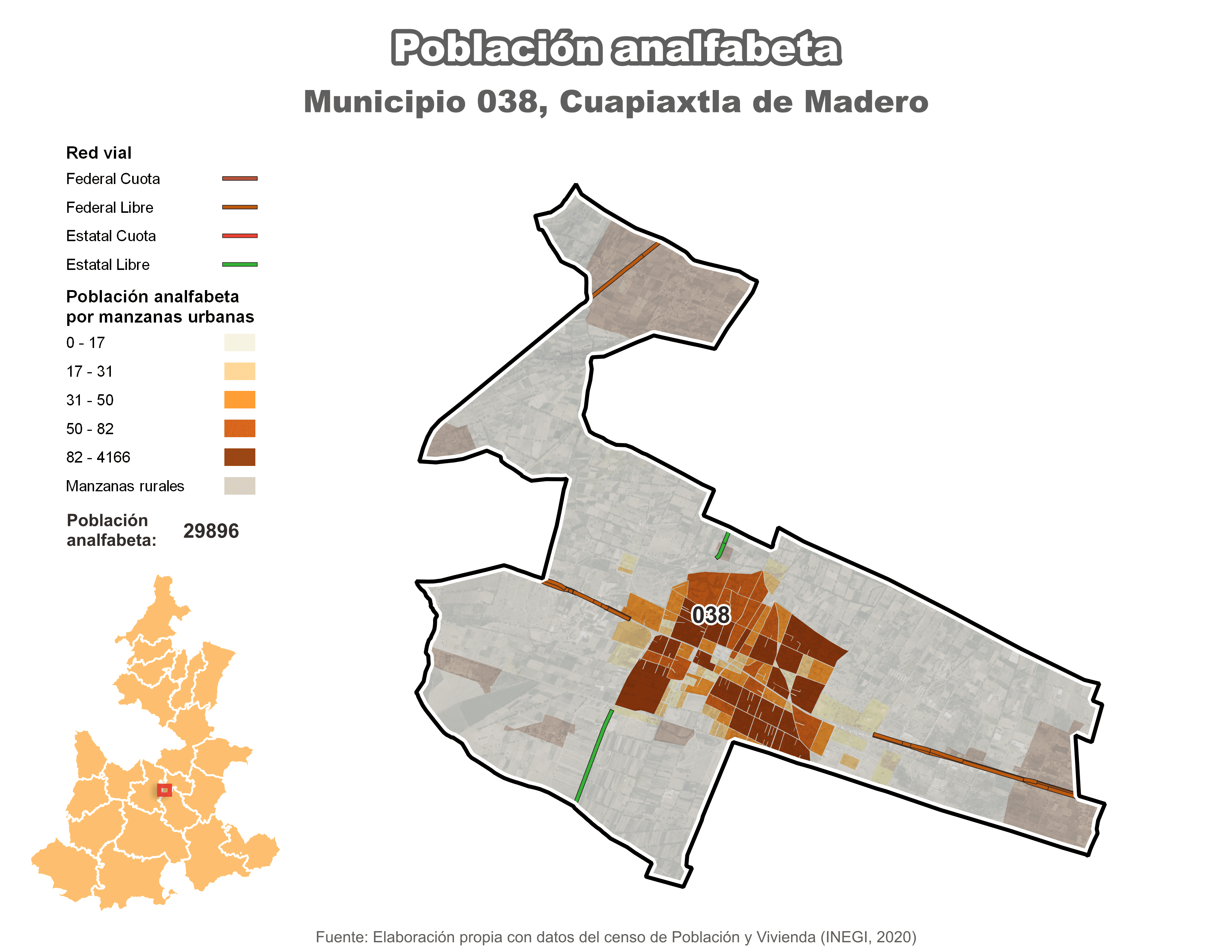 Biblioteca de Mapas - Población analfabeta municipio de Cuapiaxtla de Madero