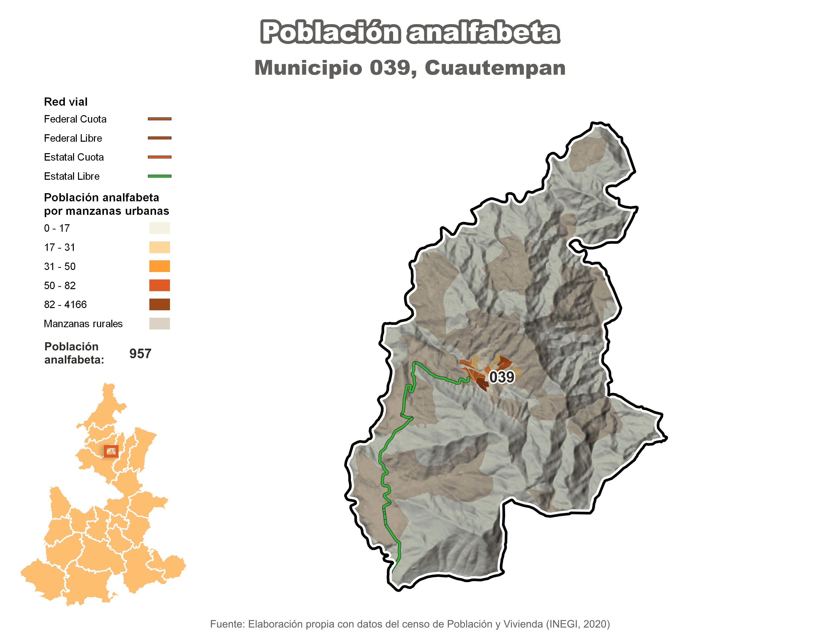 Biblioteca de Mapas - Población analfabeta municipio de Cuautempan