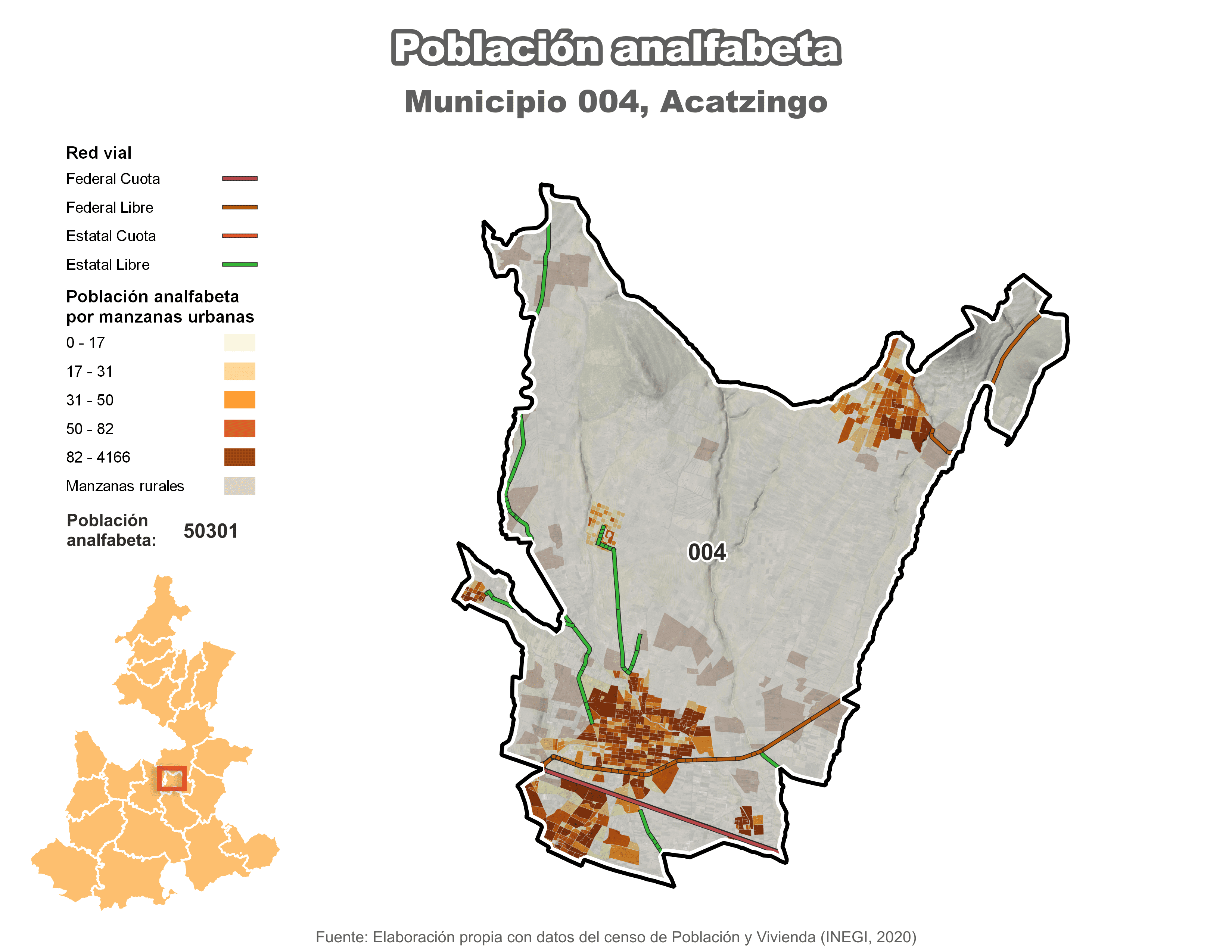 Biblioteca de Mapas - Población analfabeta municipio de Acatzingo