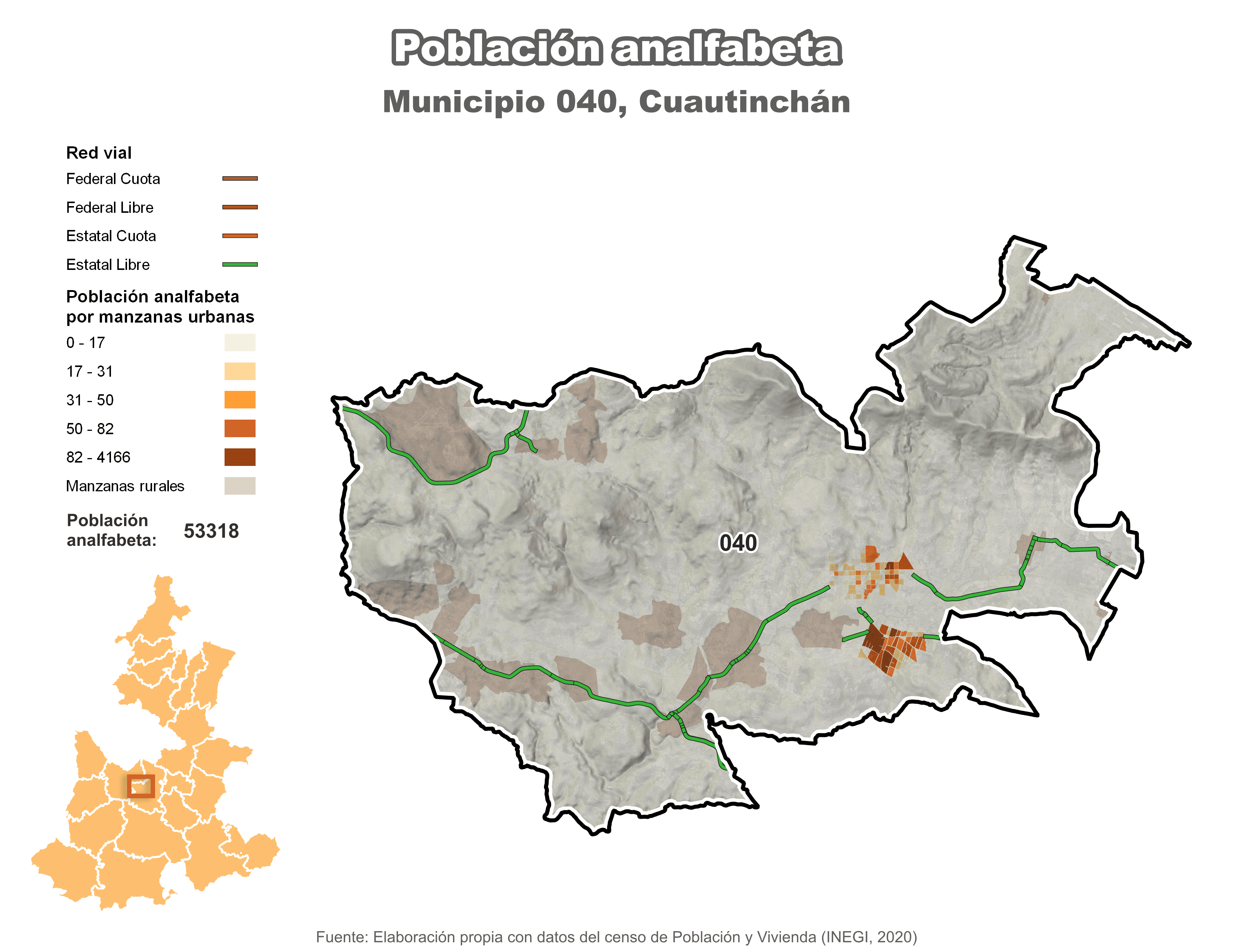 Biblioteca de Mapas - Población analfabeta municipio de Cuautinchán