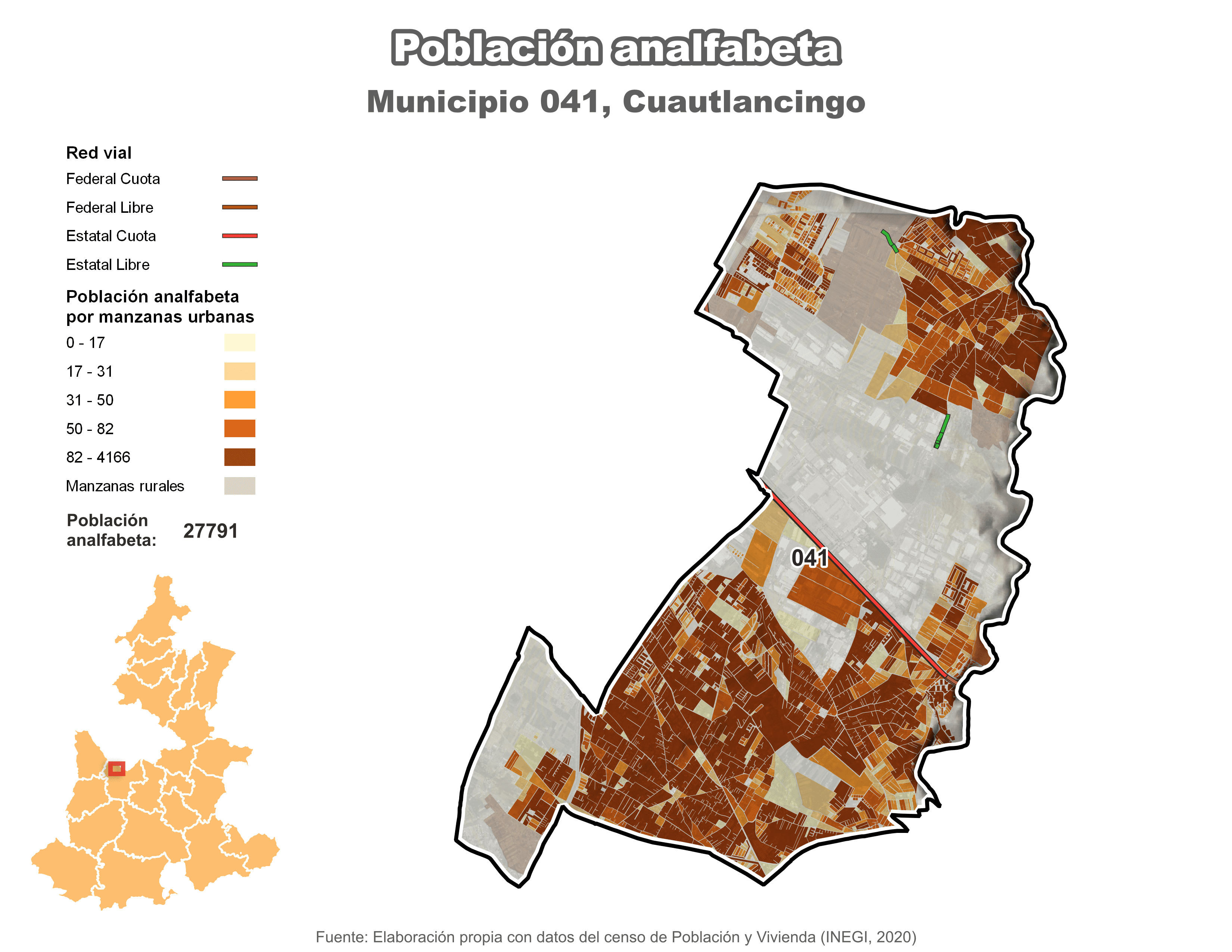 Biblioteca de Mapas - Población analfabeta municipio de Cuautlancingo