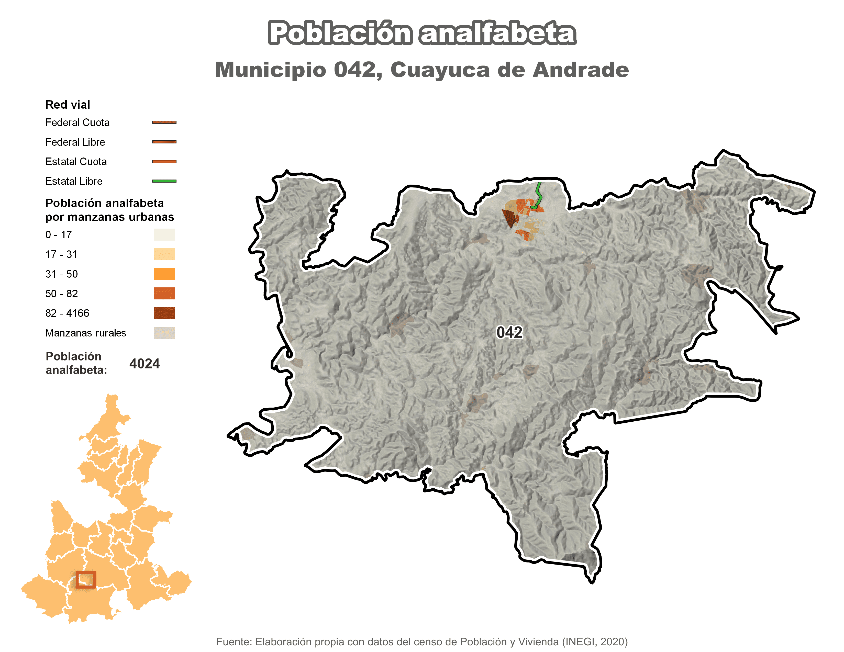 Biblioteca de Mapas - Población analfabeta municipio de Cuayuca de Andrade