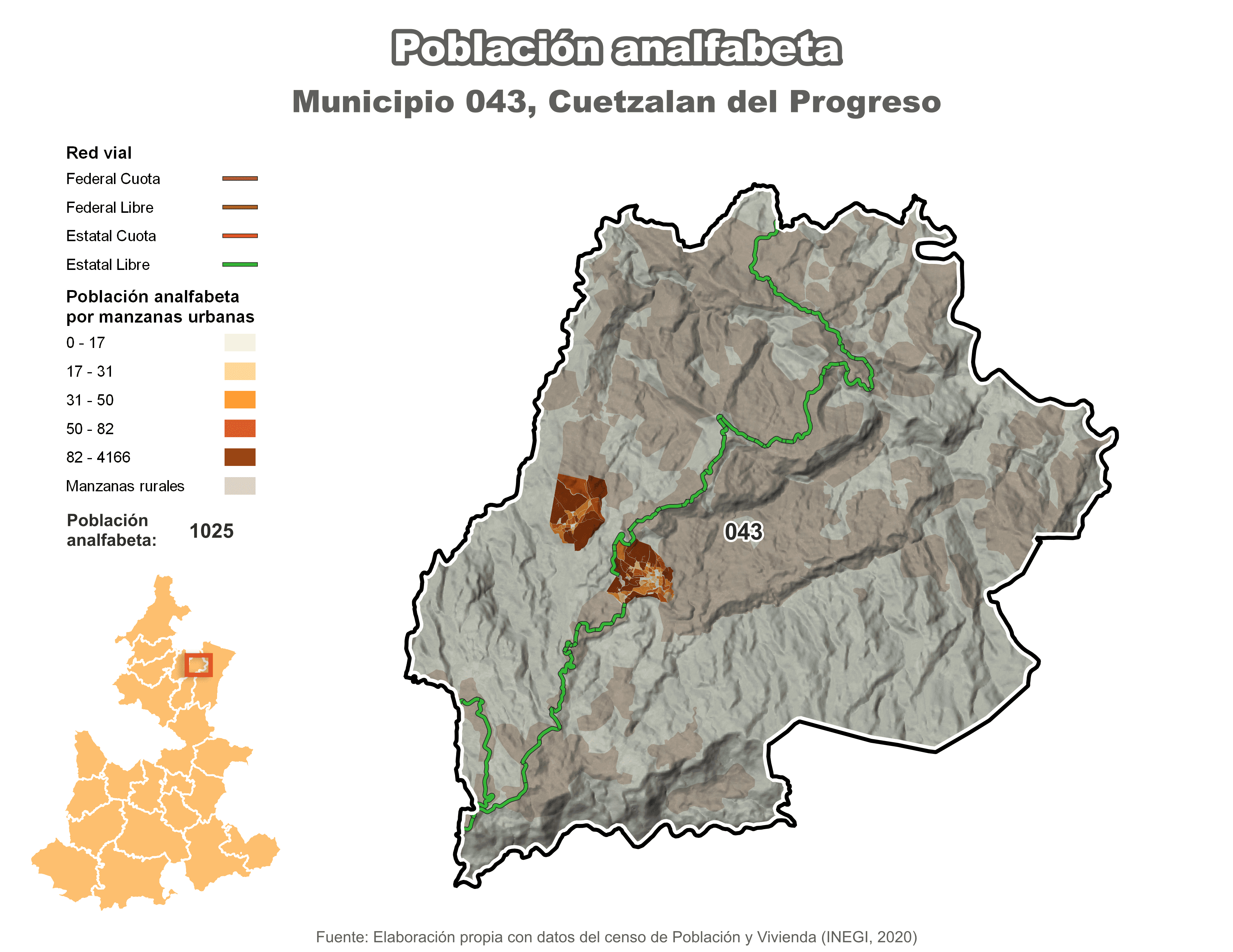 Biblioteca de Mapas - Población analfabeta municipio de Cuetzalan del Progreso