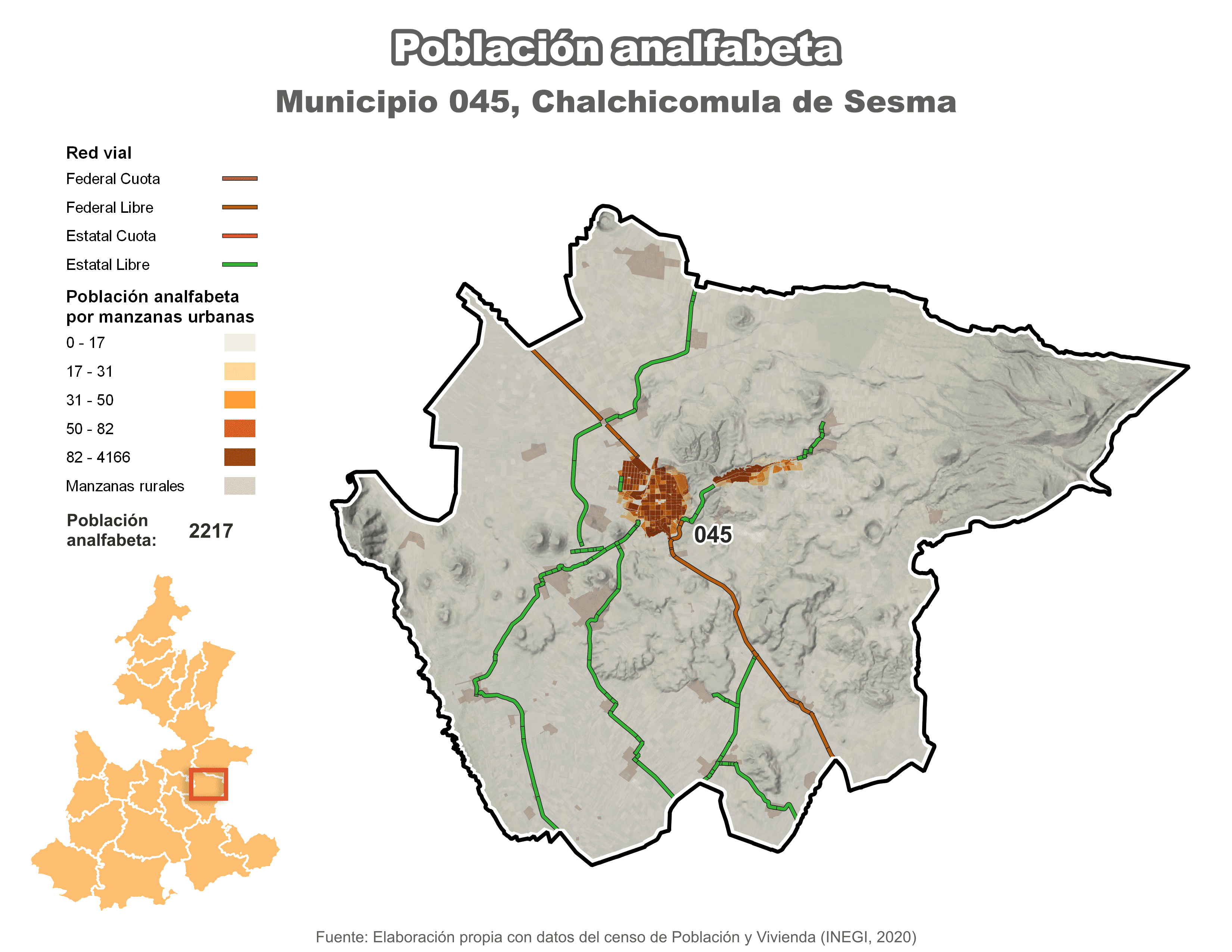 Biblioteca de Mapas - Población analfabeta municipio de Chalchicomula de Sesma