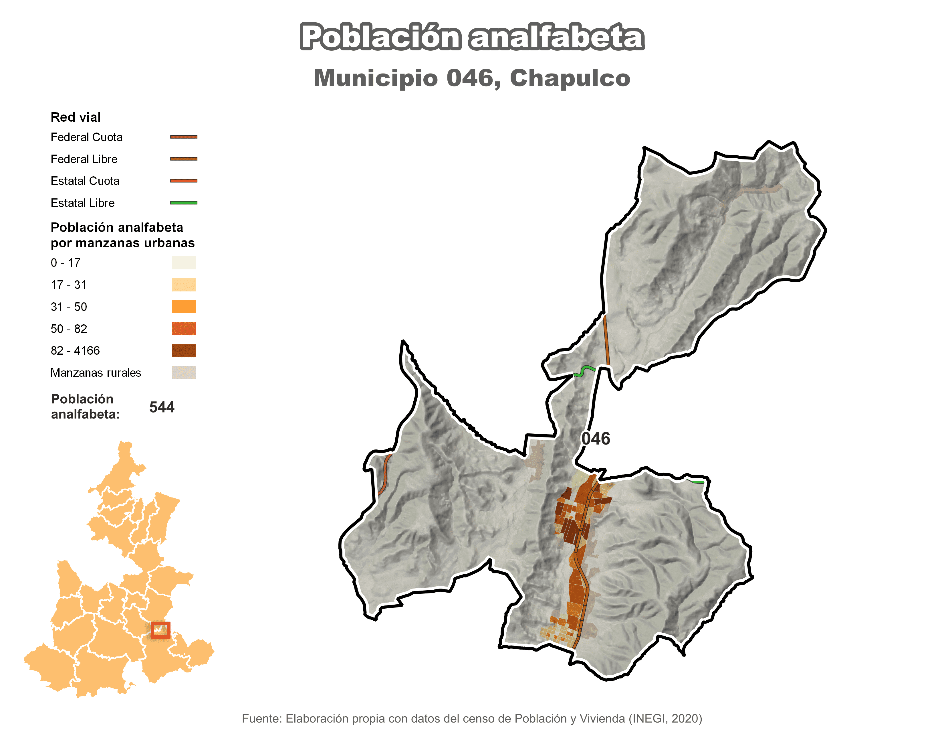 Biblioteca de Mapas - Población analfabeta municipio de Chapulco