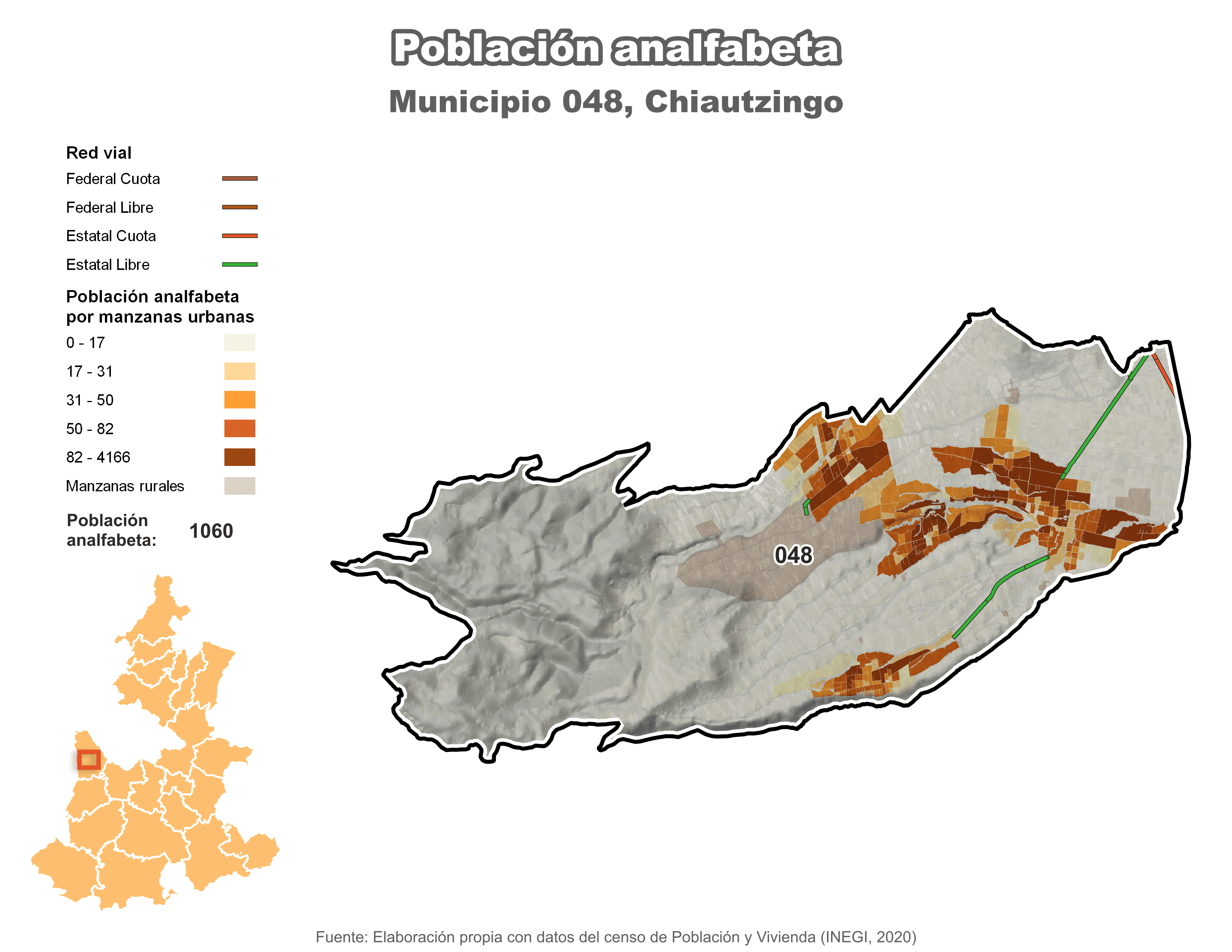 Biblioteca de Mapas - Población analfabeta municipio de Chiautzingo