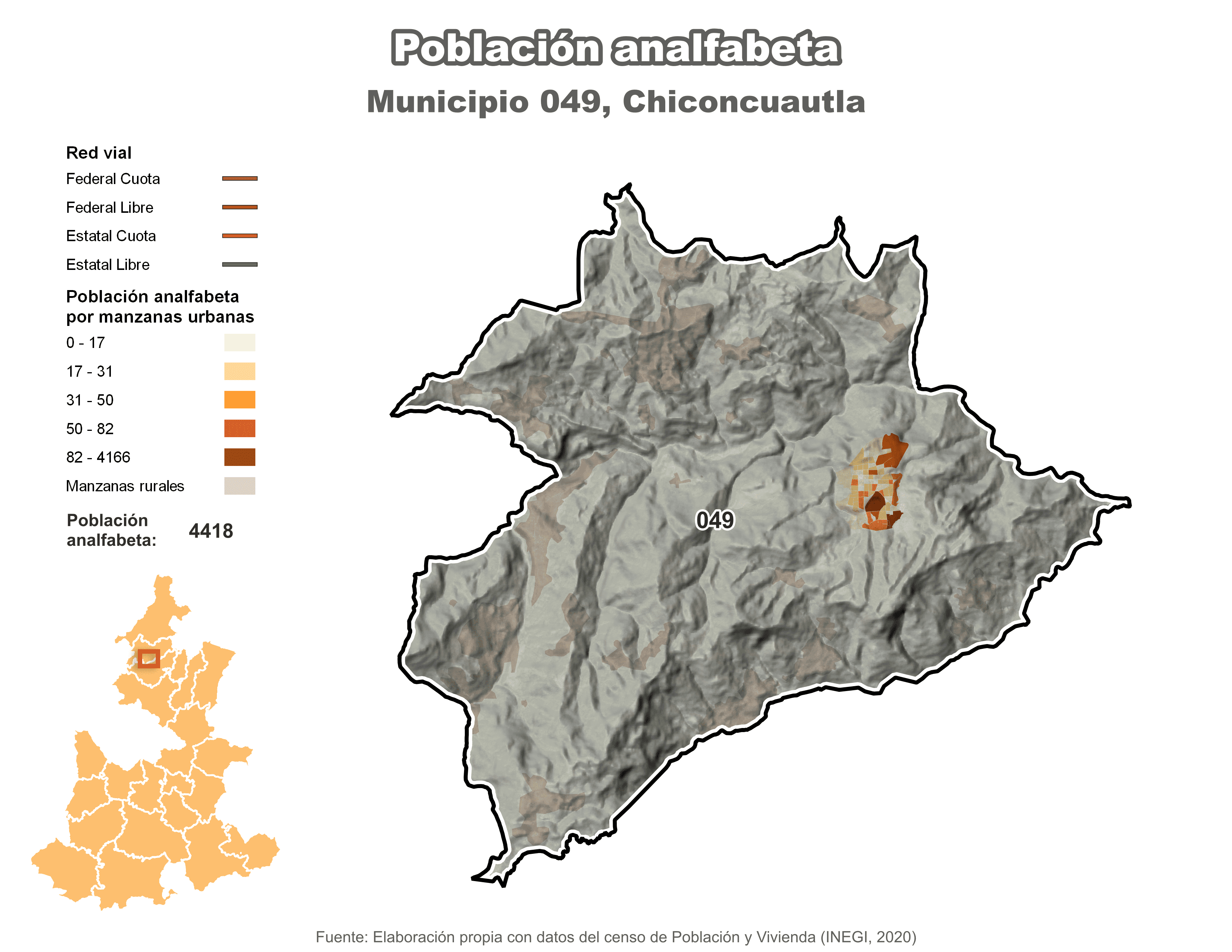 Biblioteca de Mapas - Población analfabeta municipio de Chiconcuautla