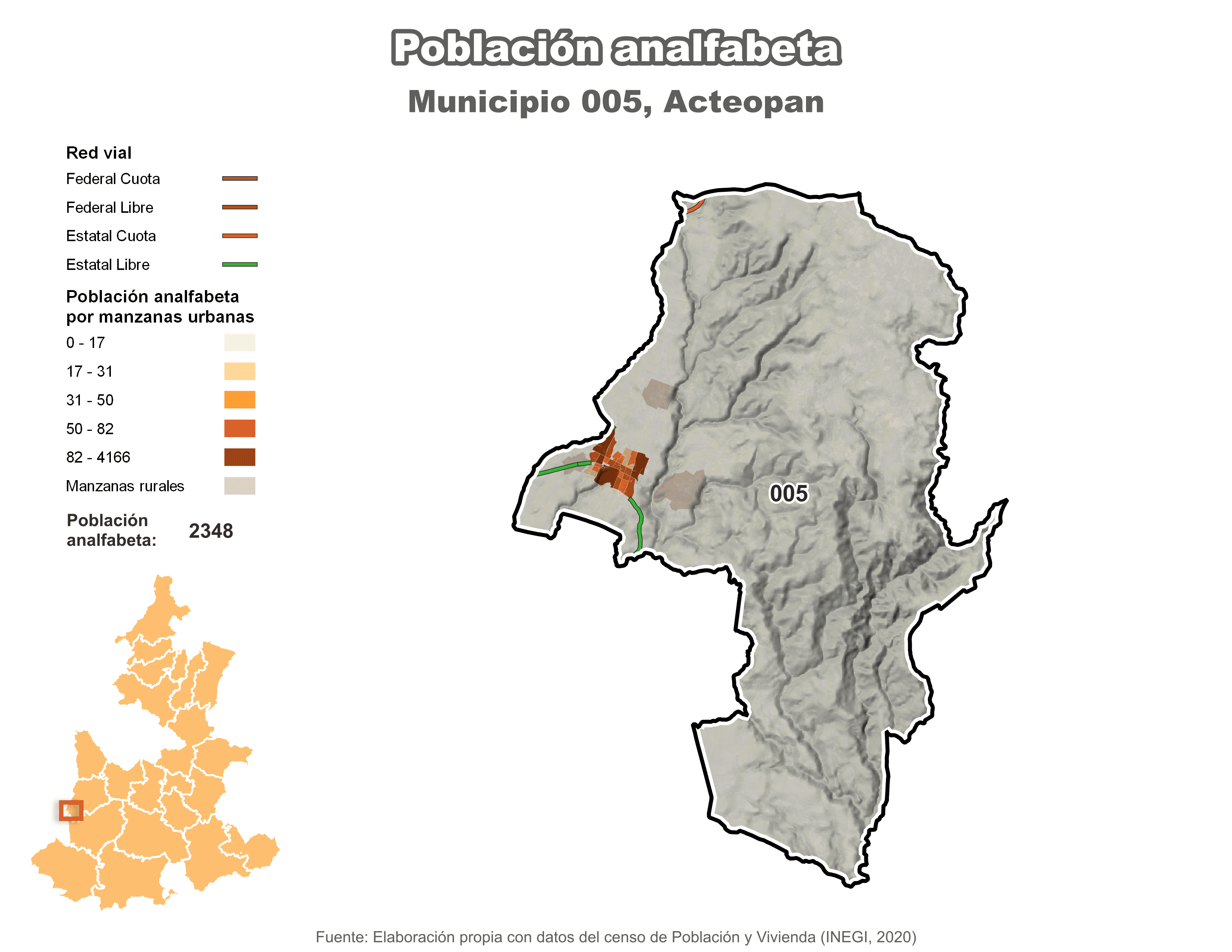 Biblioteca de Mapas - Población analfabeta municipio de Acteopan