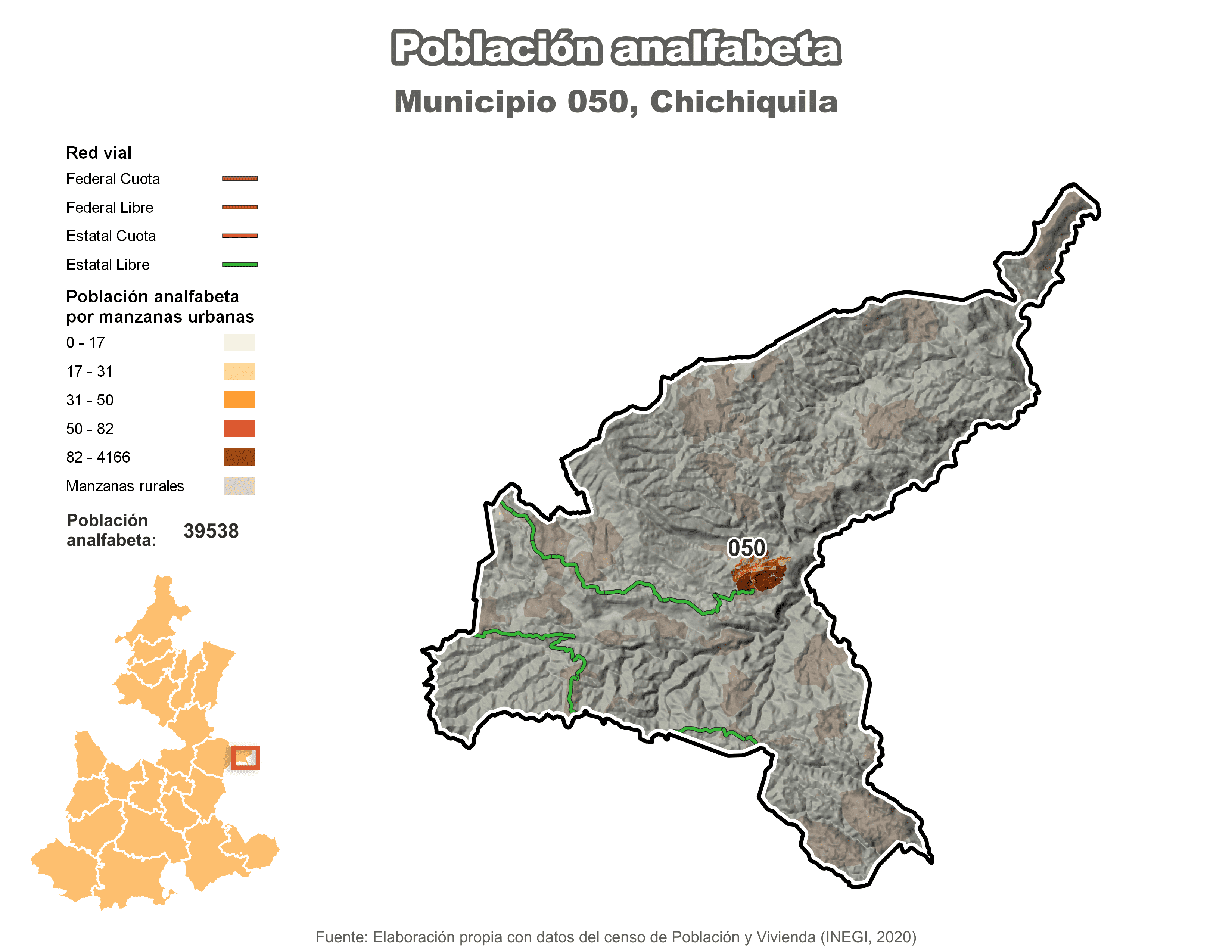 Biblioteca de Mapas - Población analfabeta municipio de Chichiquila