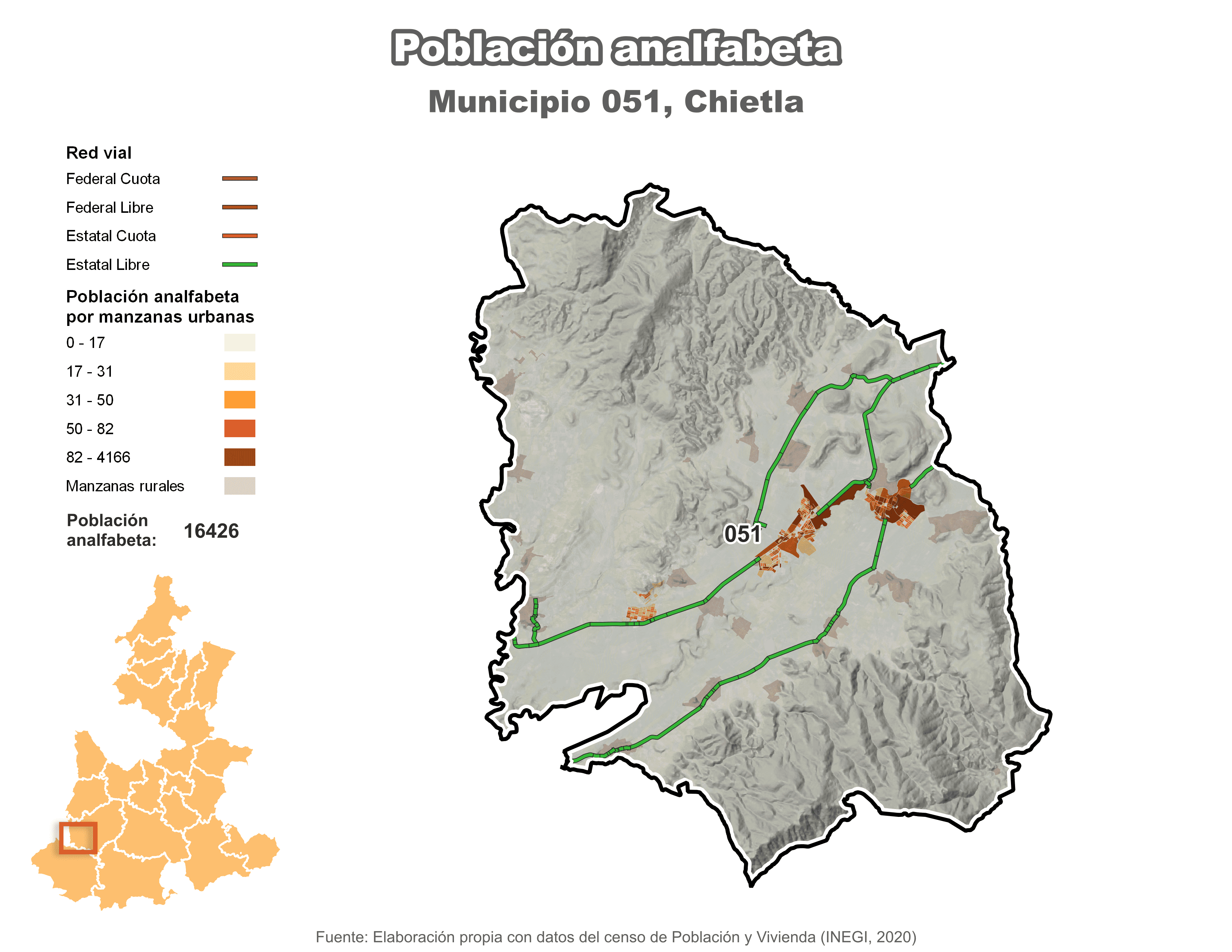 Biblioteca de Mapas - Población analfabeta municipio de Chietla