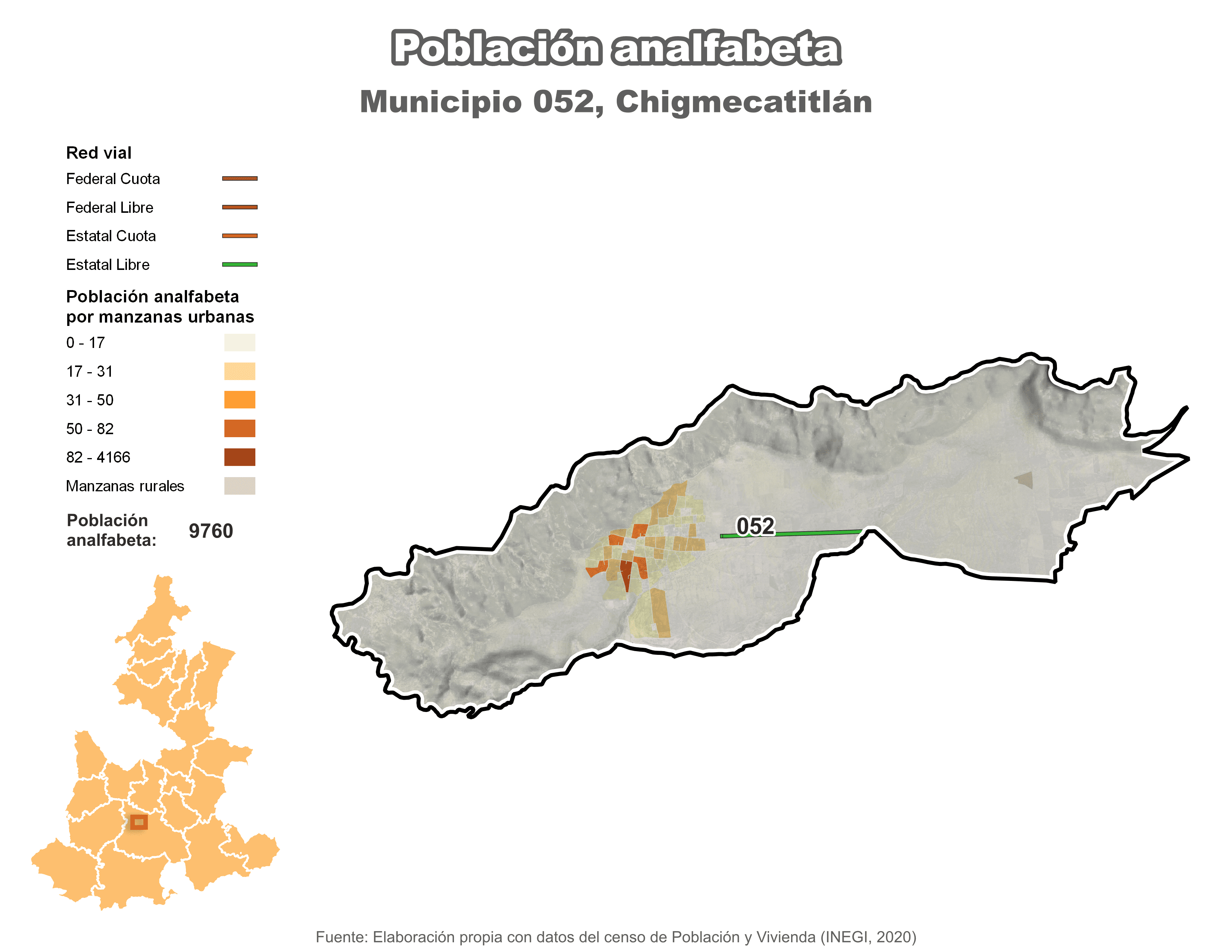 Biblioteca de Mapas - Población analfabeta municipio de Chigmecatitlán