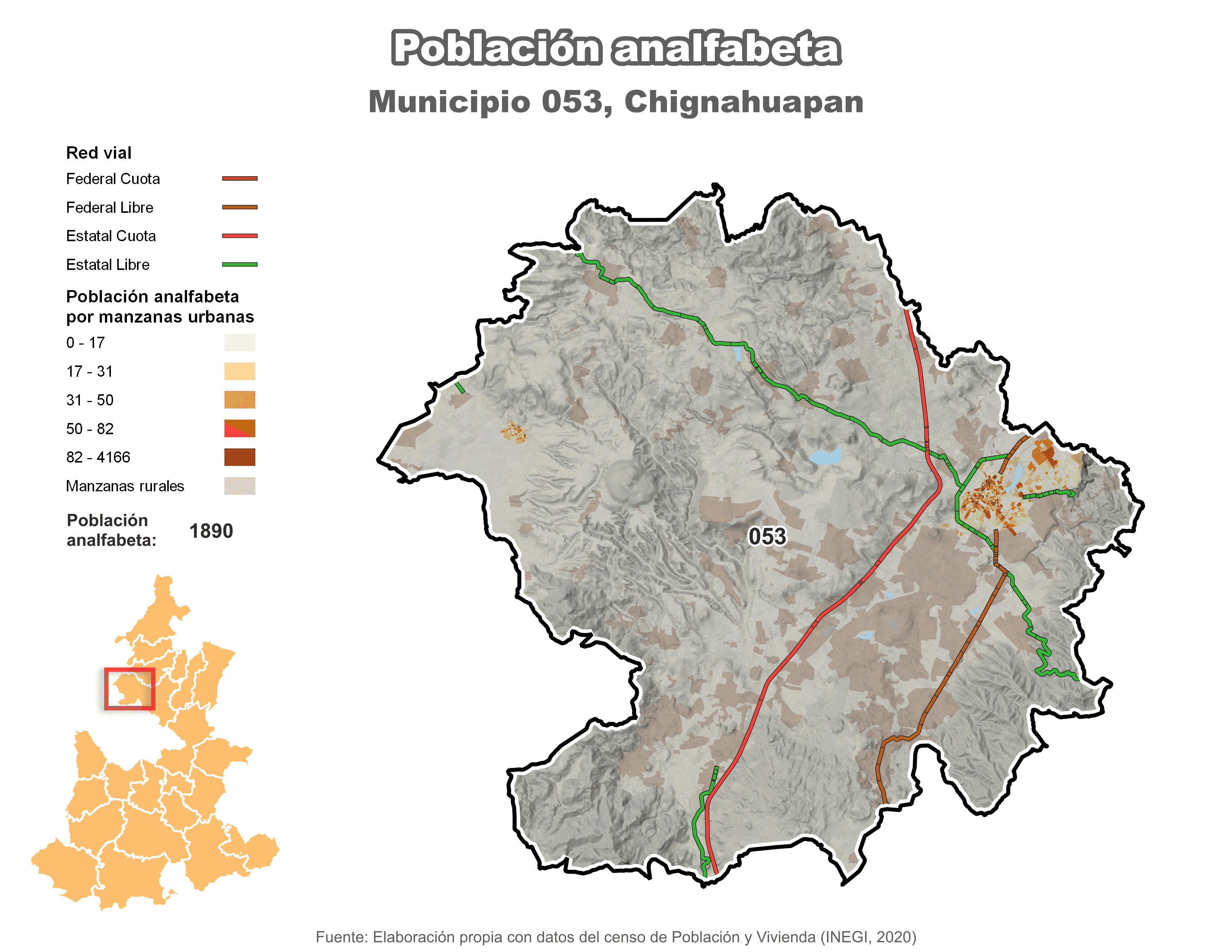 Biblioteca de Mapas - Población analfabeta municipio de Chignahuapan