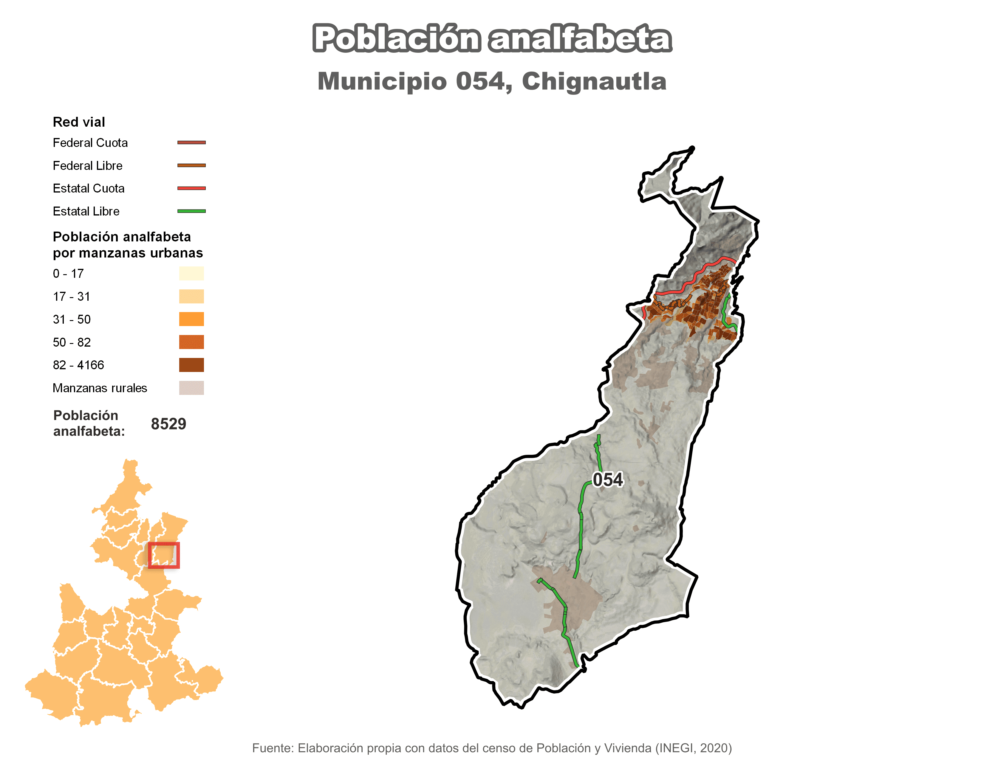 Biblioteca de Mapas - Población analfabeta municipio de Chignautla