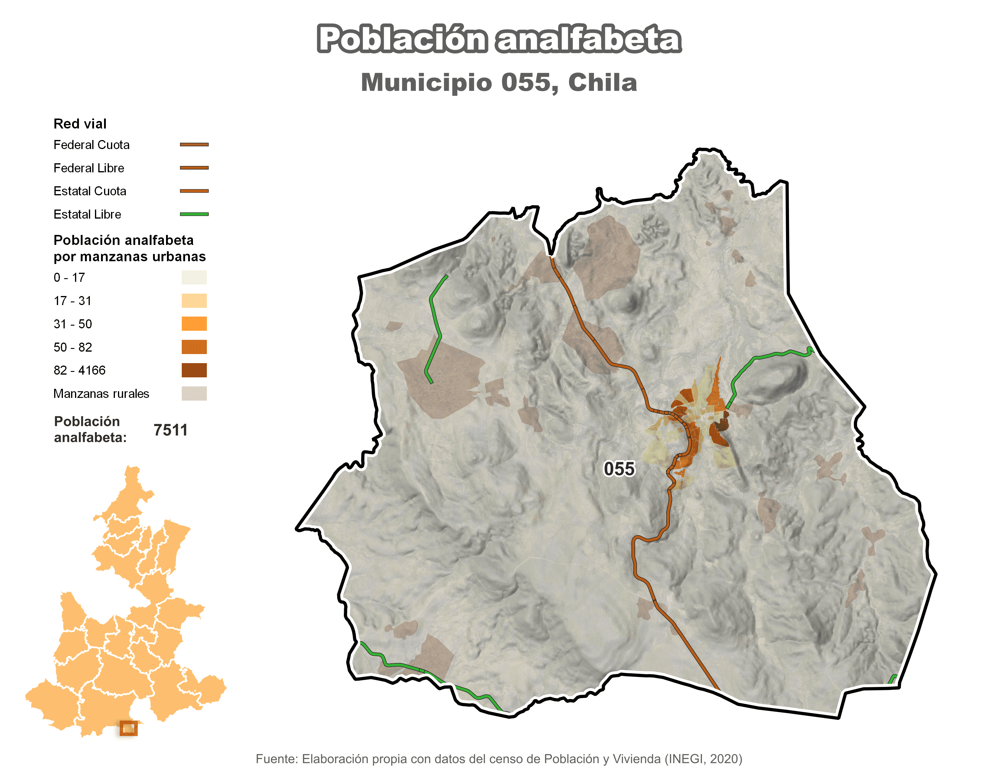 Biblioteca de Mapas - Población analfabeta municipio de Chila