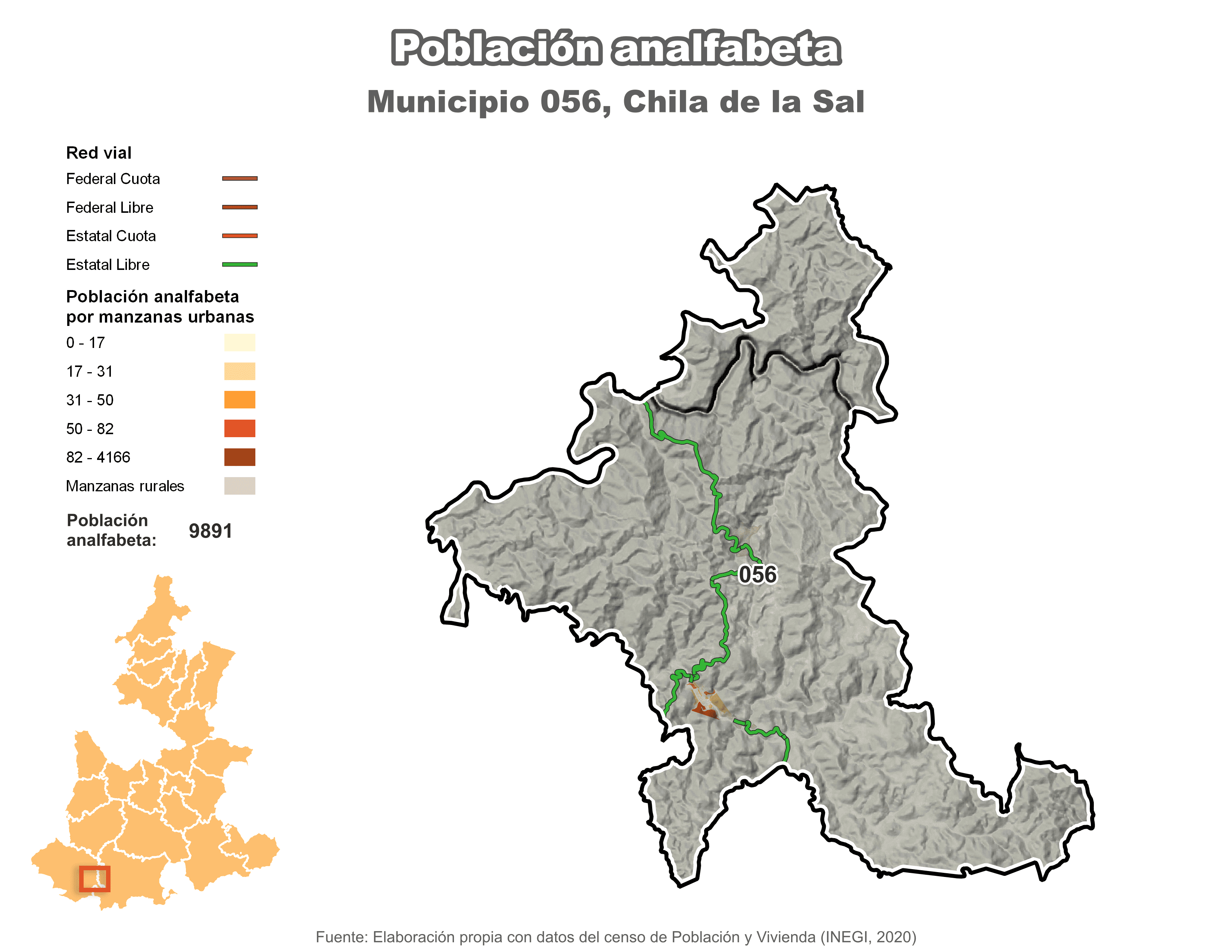 Biblioteca de Mapas - Población analfabeta municipio de Chila de la Sal