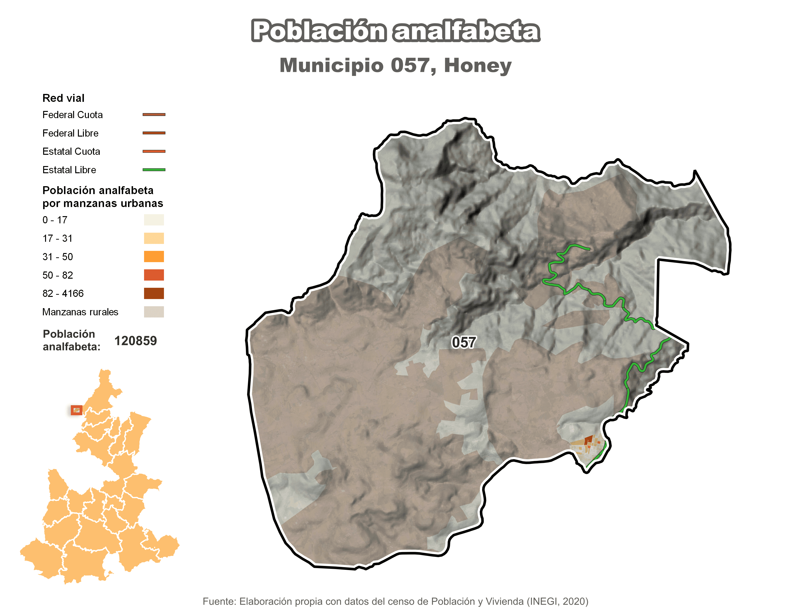 Biblioteca de Mapas - Población analfabeta municipio de Honey