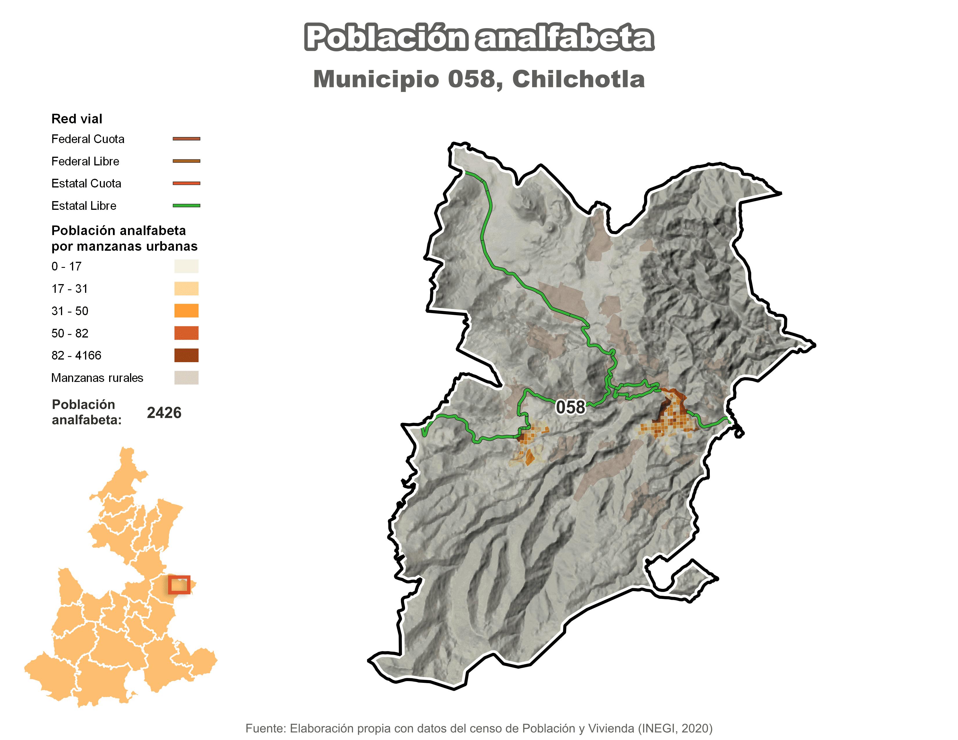 Biblioteca de Mapas - Población analfabeta municipio de Chilchotla