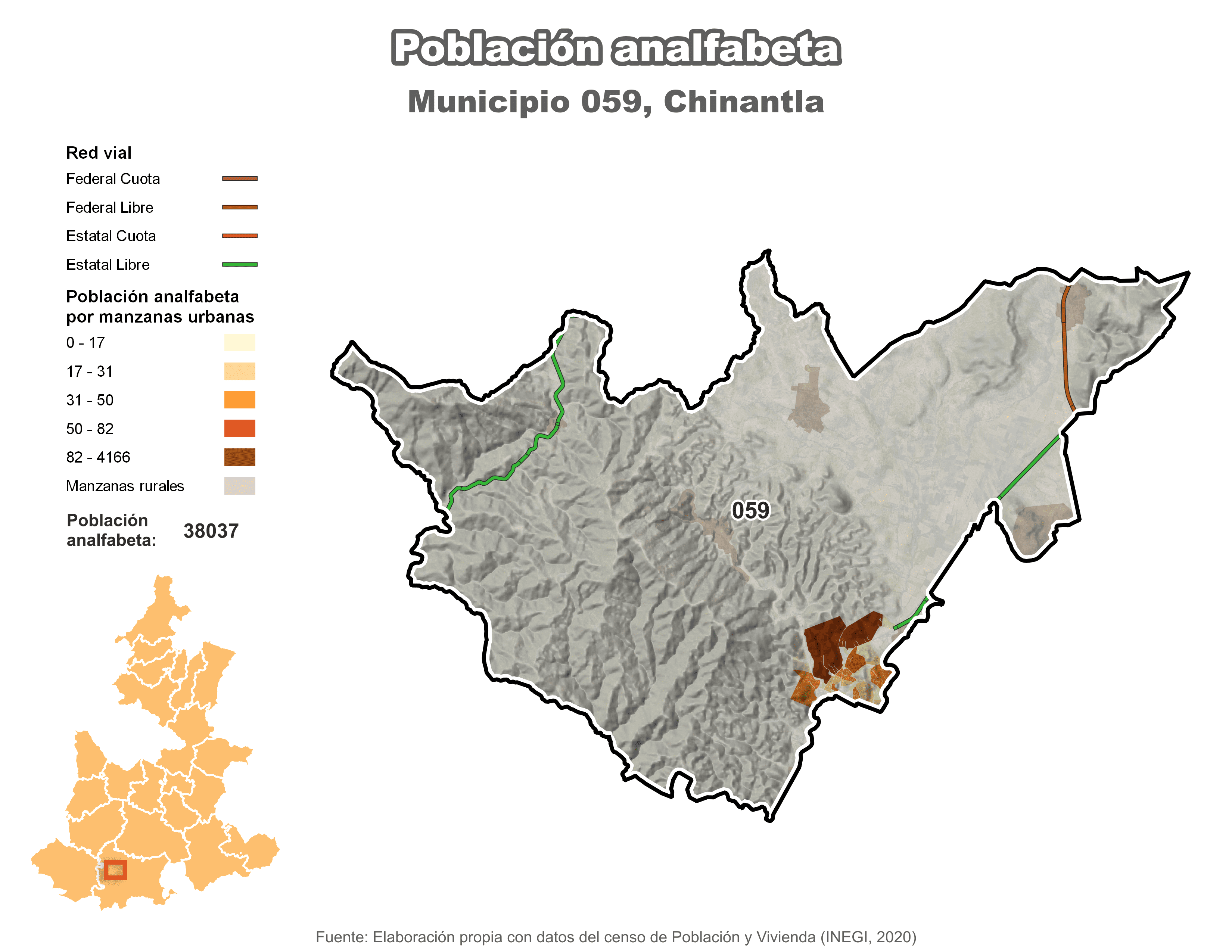 Biblioteca de Mapas - Población analfabeta municipio de Chinantla