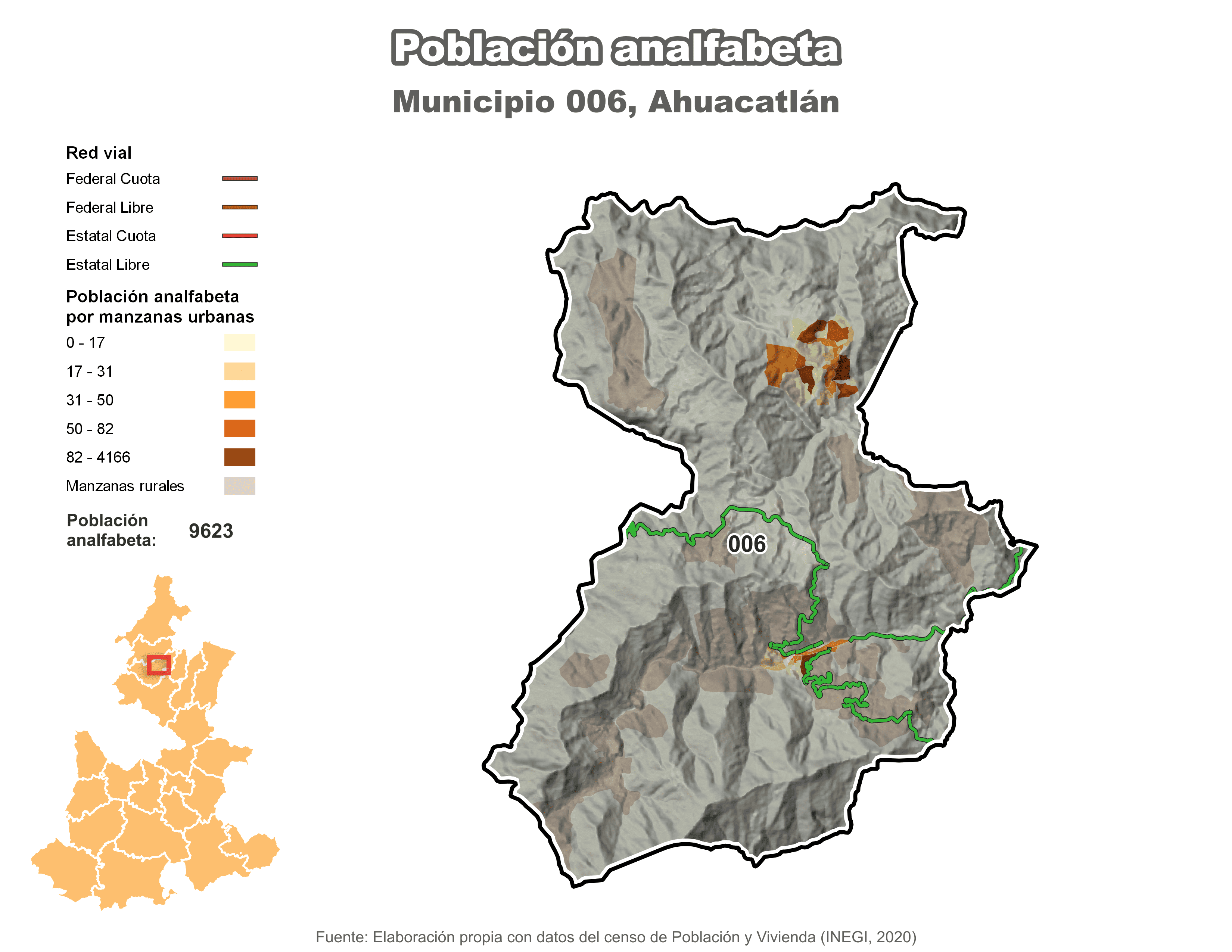 Biblioteca de Mapas - Población analfabeta municipio de Ahuacatlán