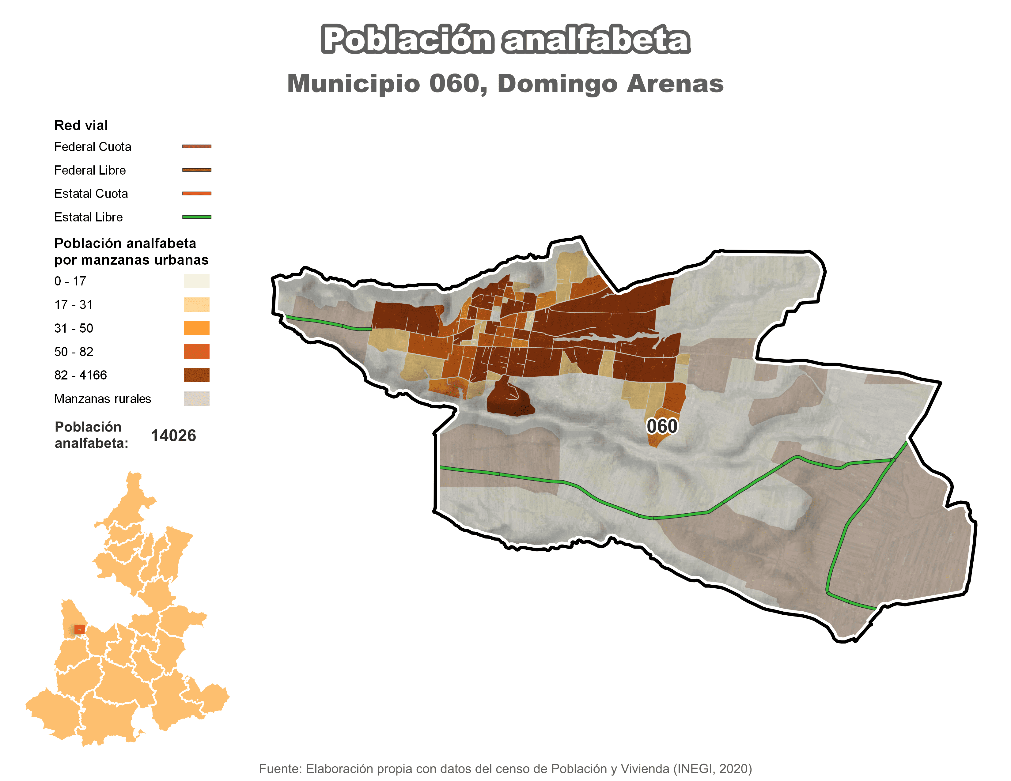 Biblioteca de Mapas - Población analfabeta municipio de Domingo Arenas