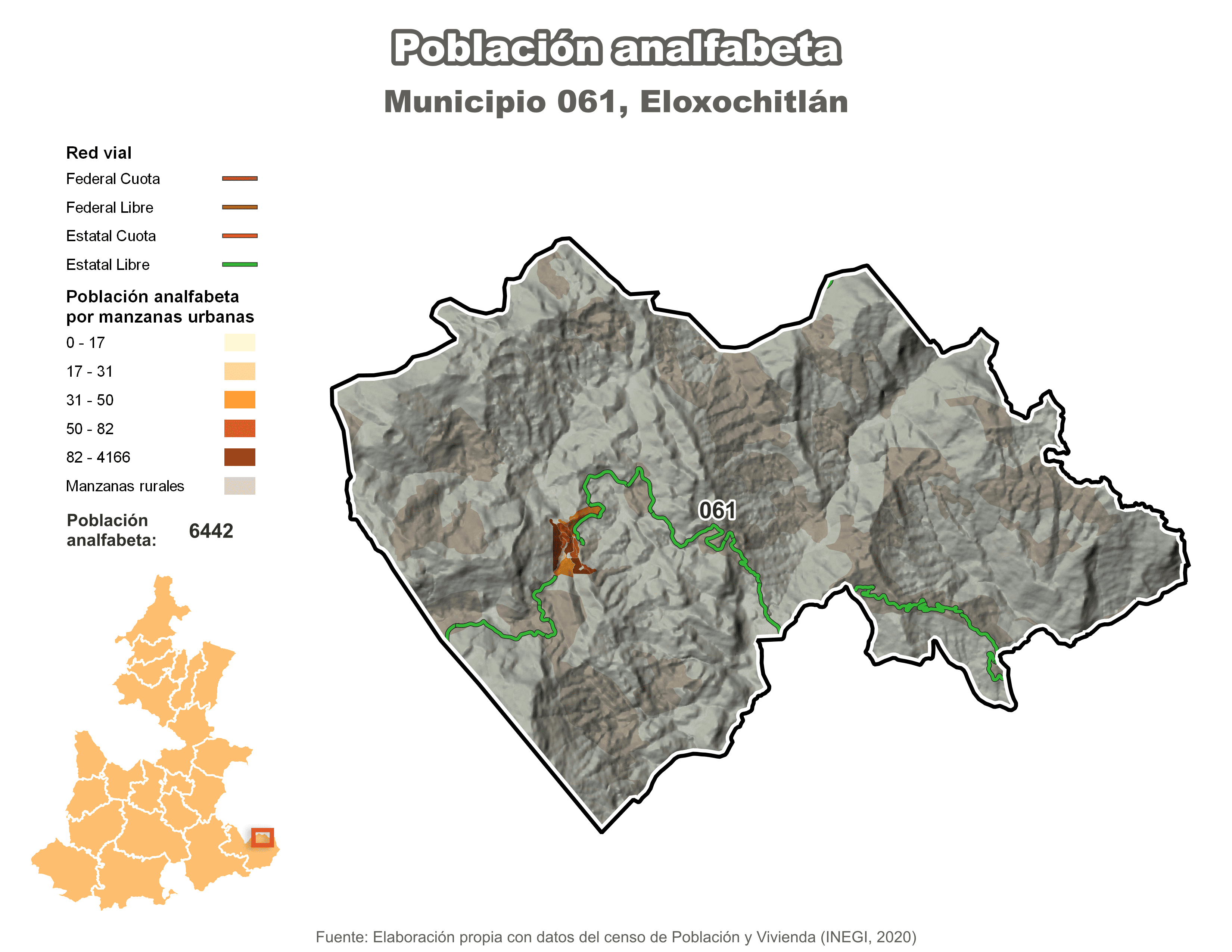 Biblioteca de Mapas - Población analfabeta municipio de Eloxochitlán