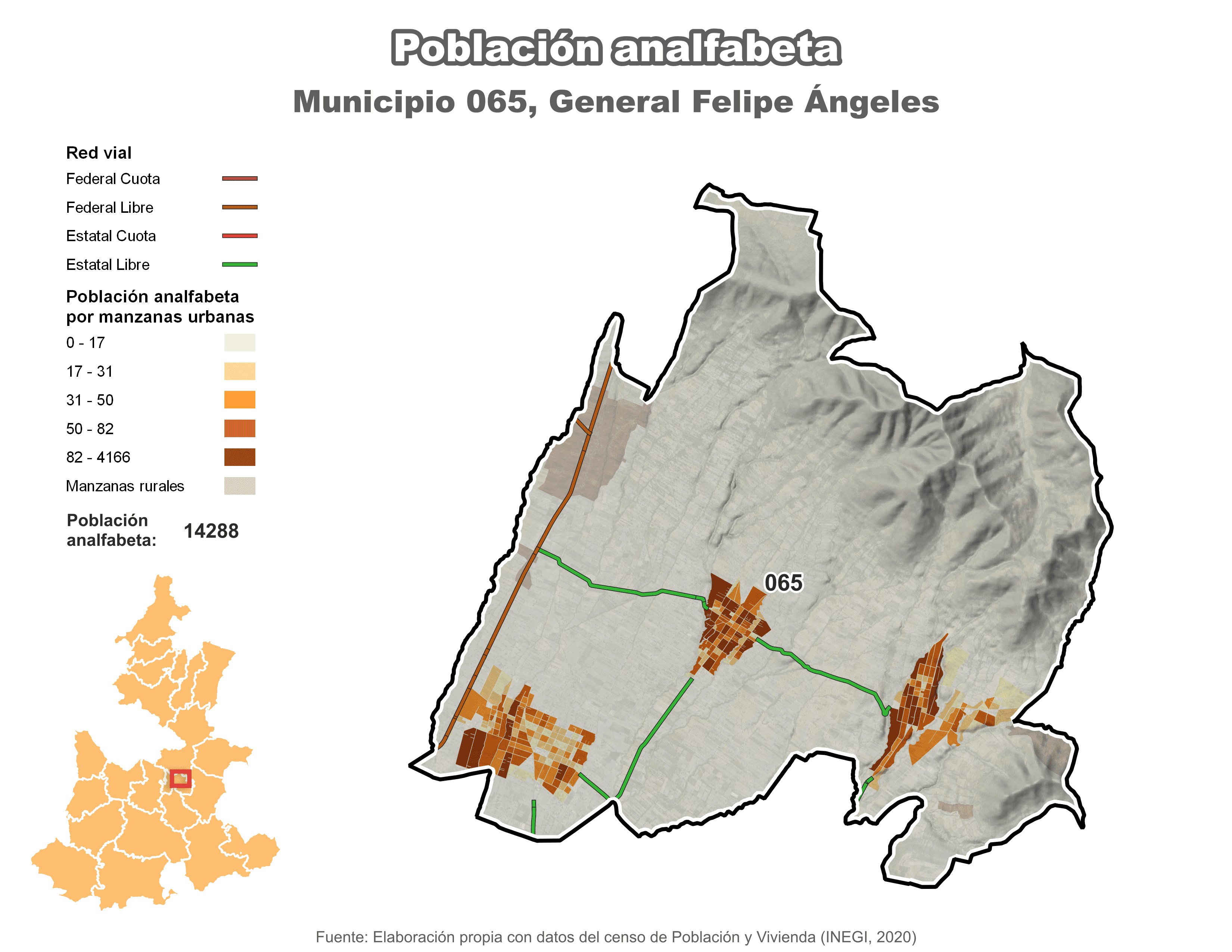 Biblioteca de Mapas - Población analfabeta municipio de General Felipe Ángeles