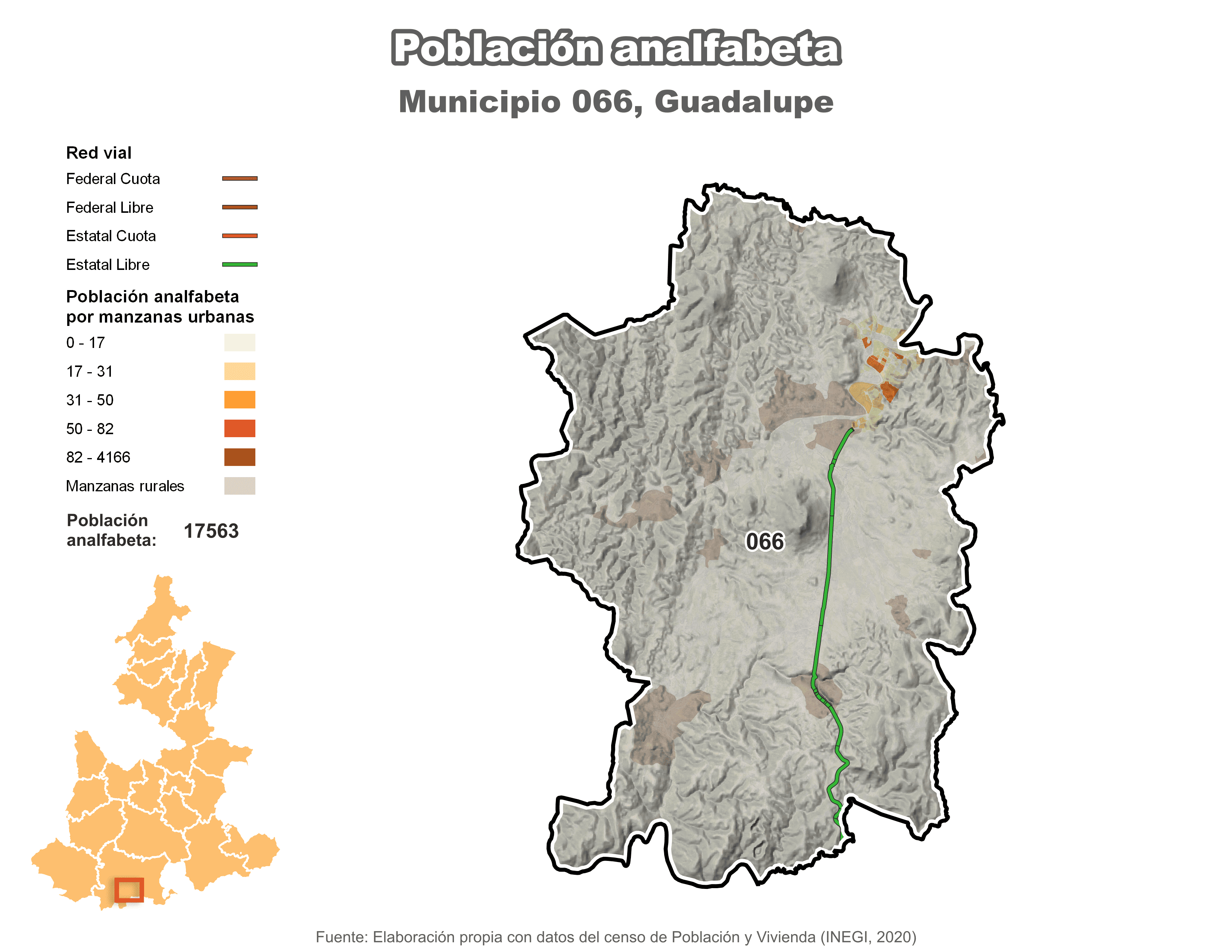 Biblioteca de Mapas - Población analfabeta municipio de Guadalupe