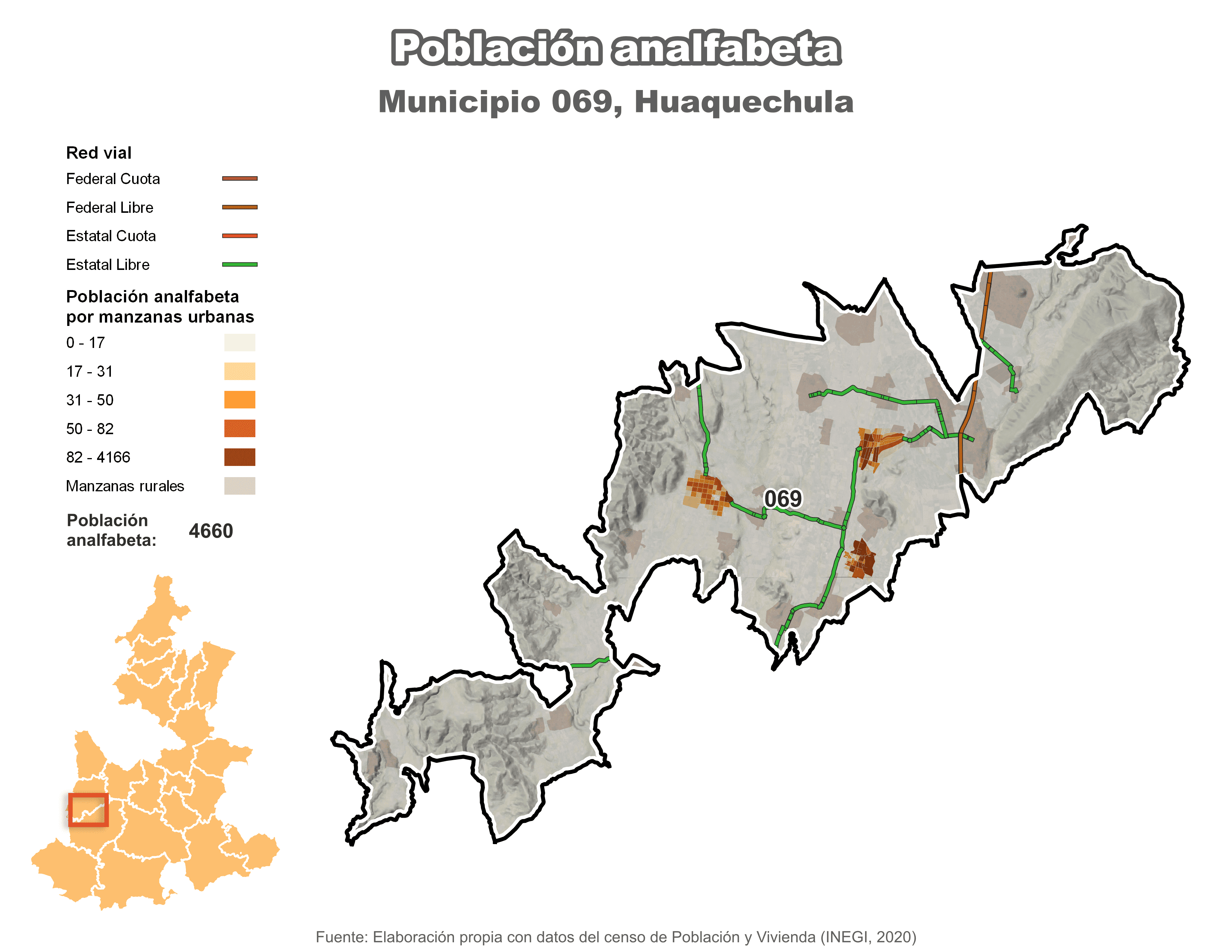 Biblioteca de Mapas - Población analfabeta municipio de Huaquechula