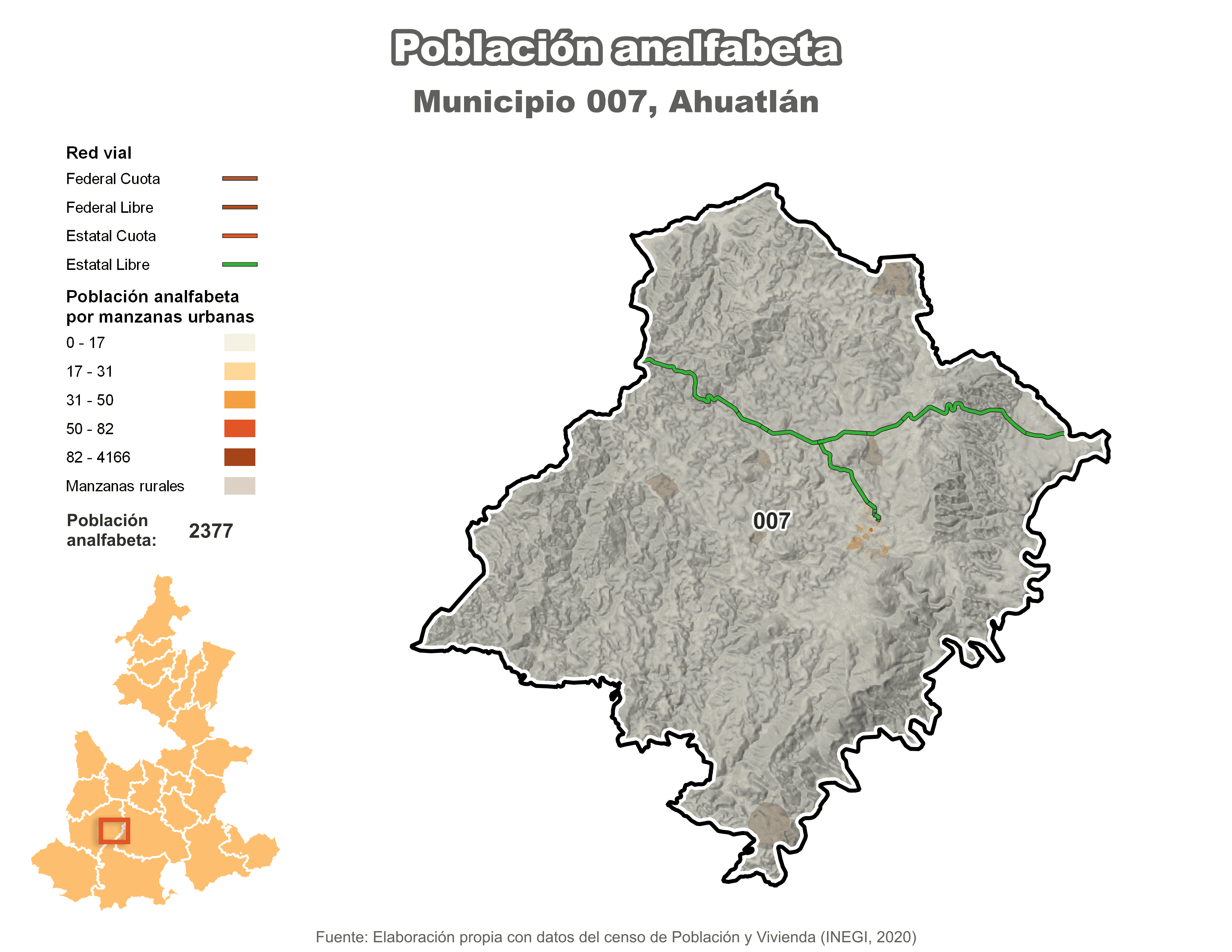 Biblioteca de Mapas - Población analfabeta municipio de Ahuatlán