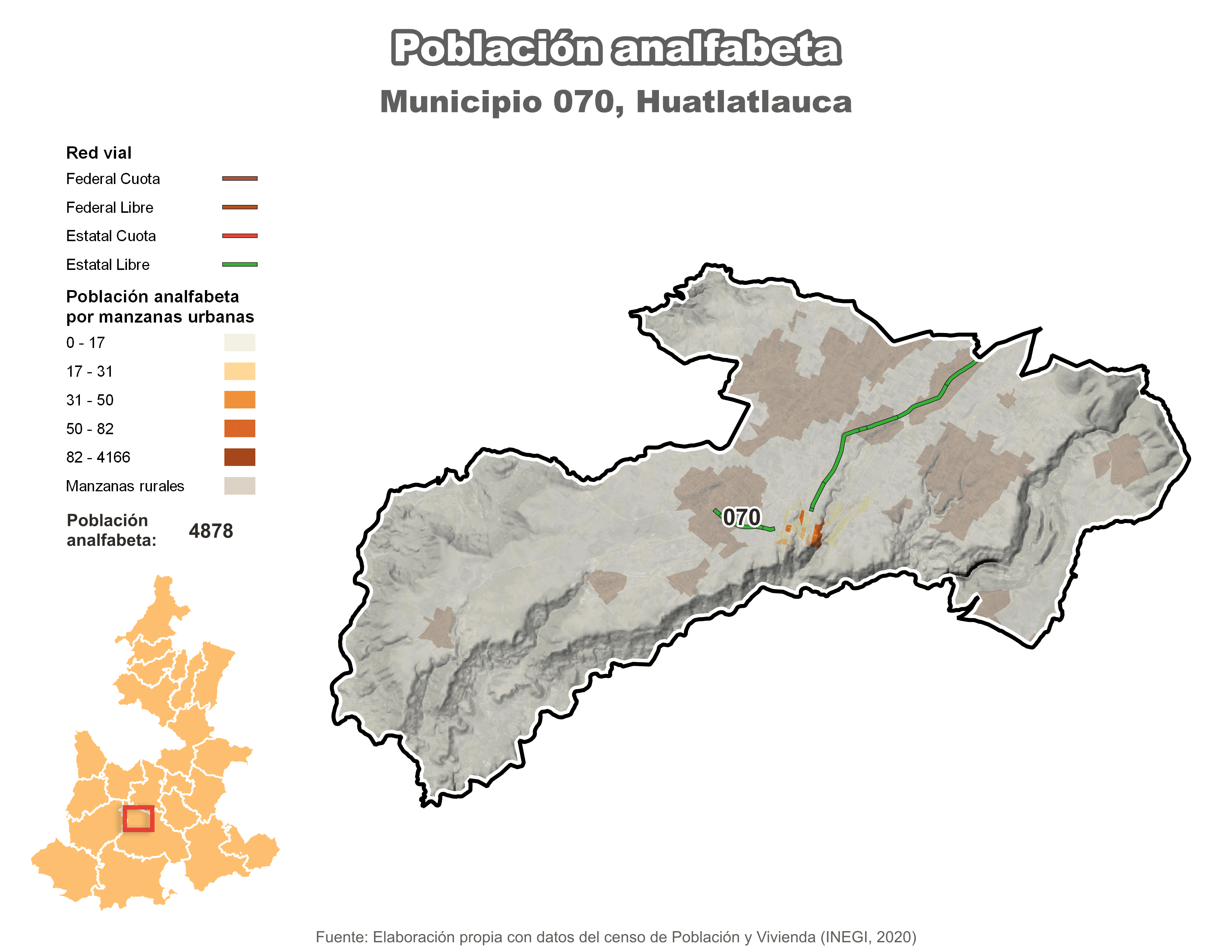 Biblioteca de Mapas - Población analfabeta municipio de Huatlatlauca